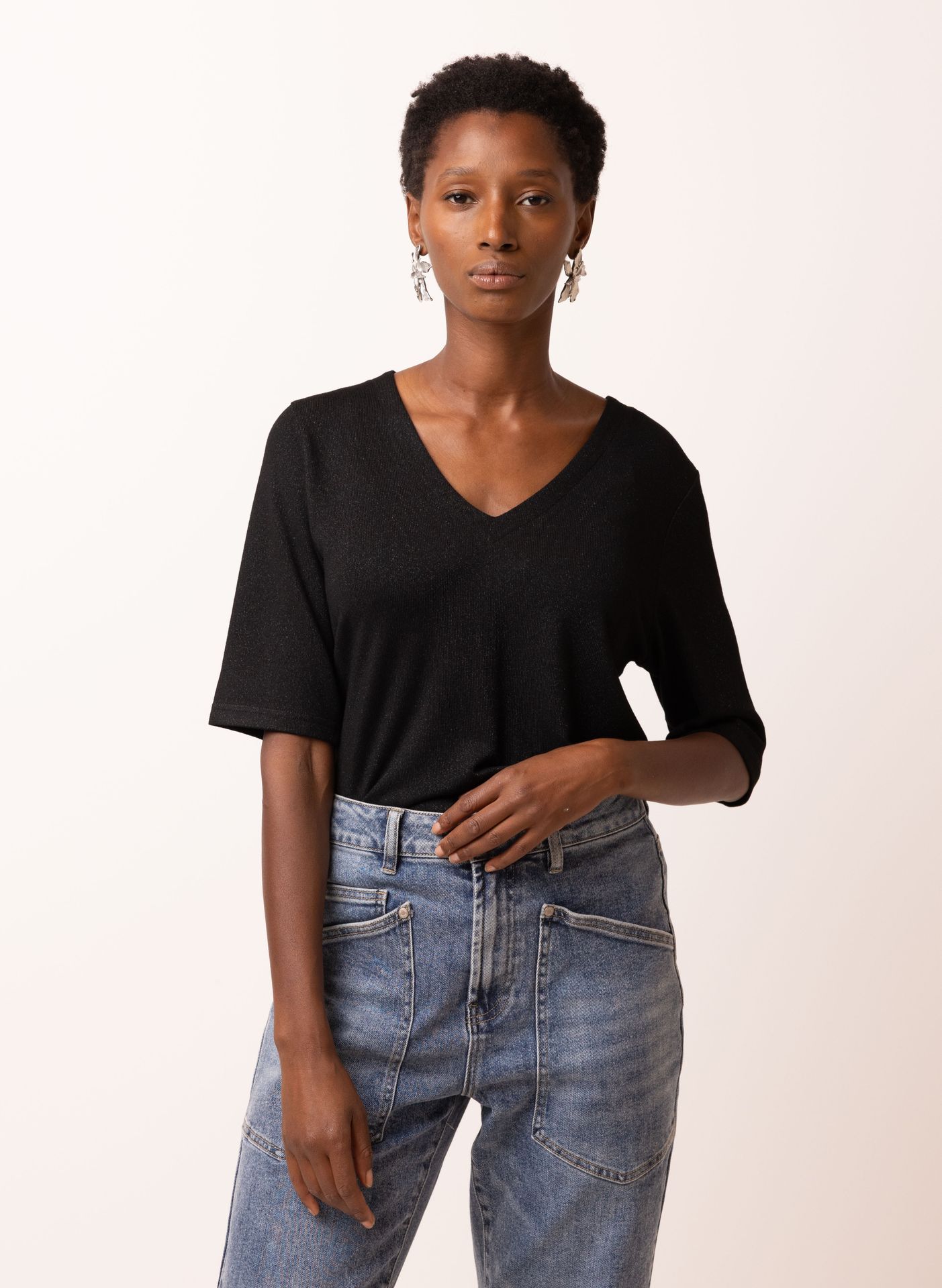 Norah Zwart shirt met subtiele glans black 217433-001-38