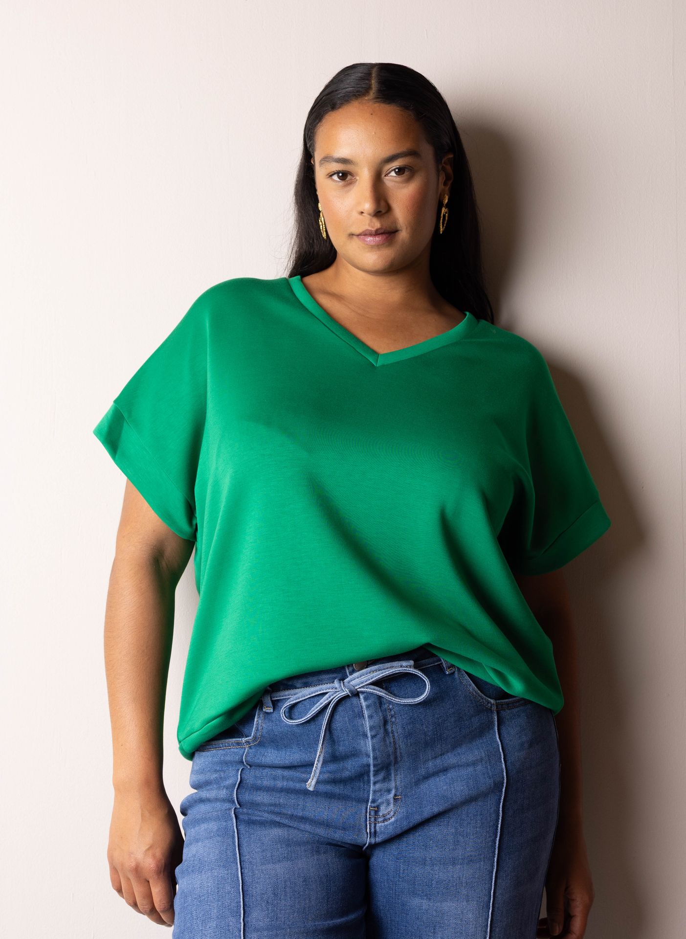Norah Groen shirt met V-hals mid sea green 217444-560-44