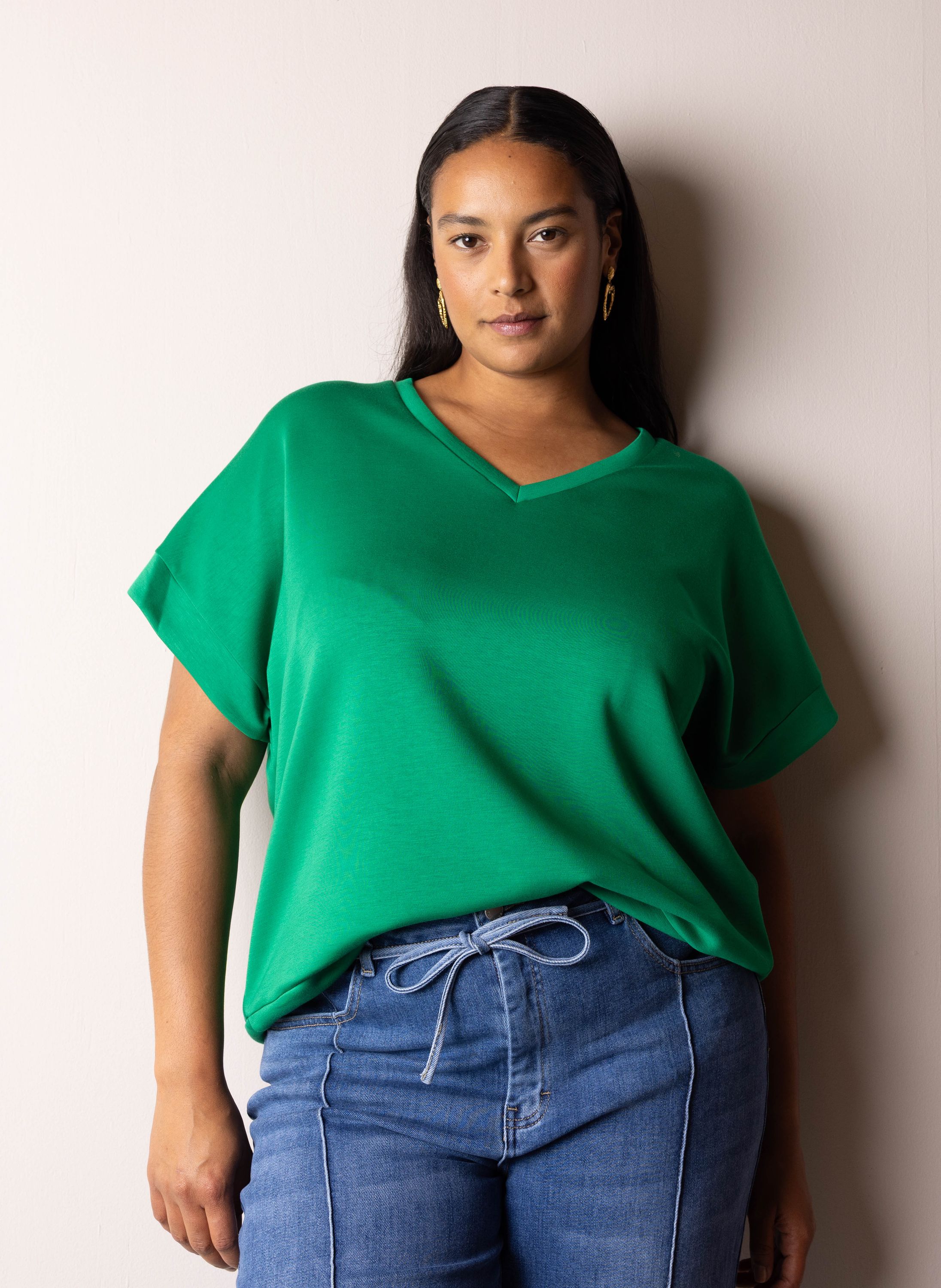 Norah Groen shirt met V-hals mid sea green 217444-560-44