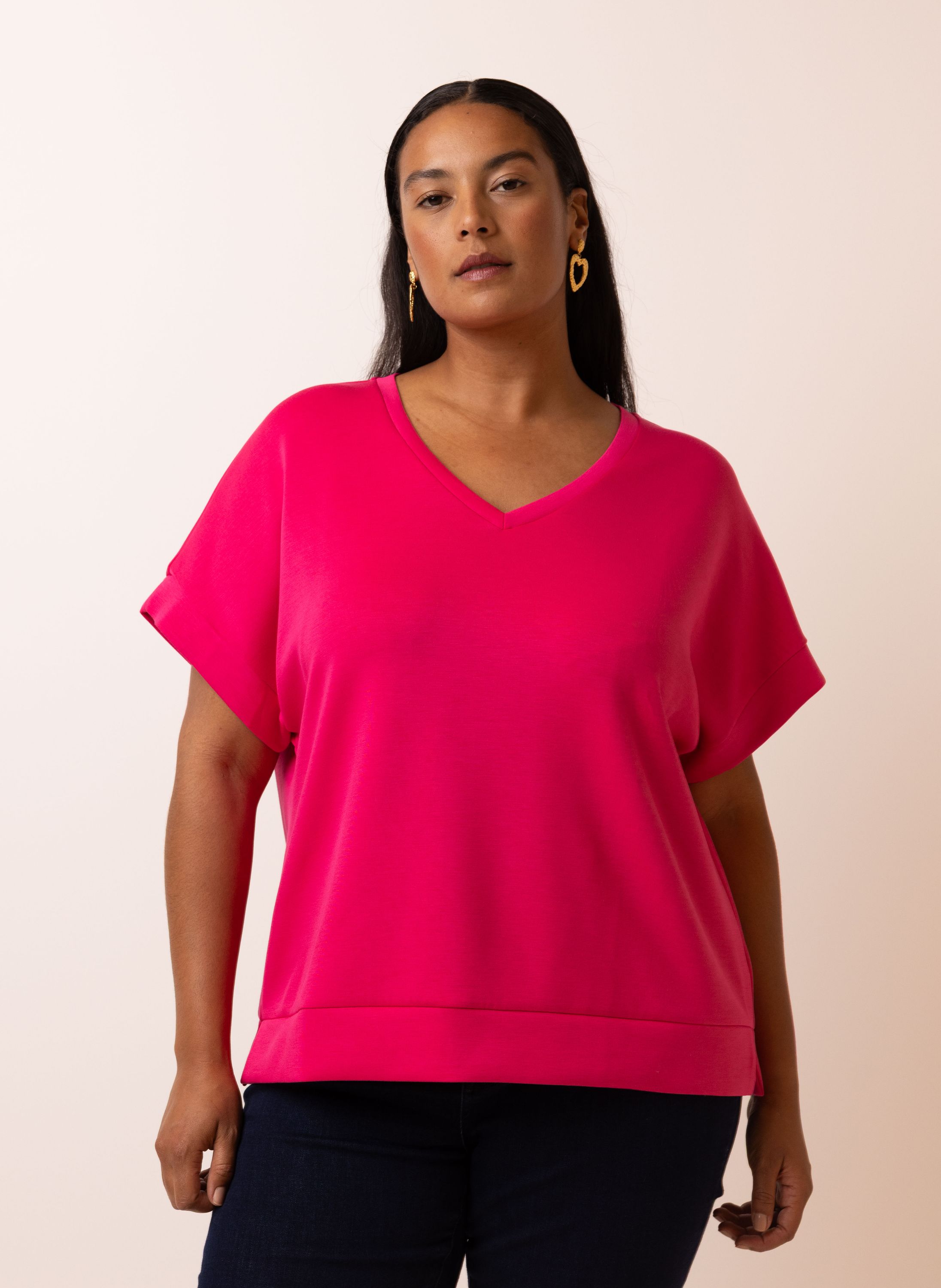 Norah Roze shirt met V-hals rouge pink 217444-908-38