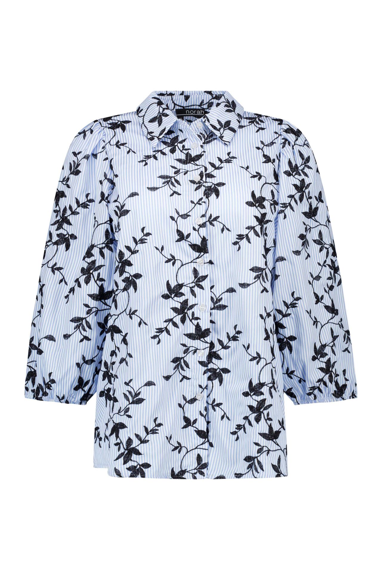 Norah Blauw/wit gestreepte blouse met borduursels blue/black 217447-430-34