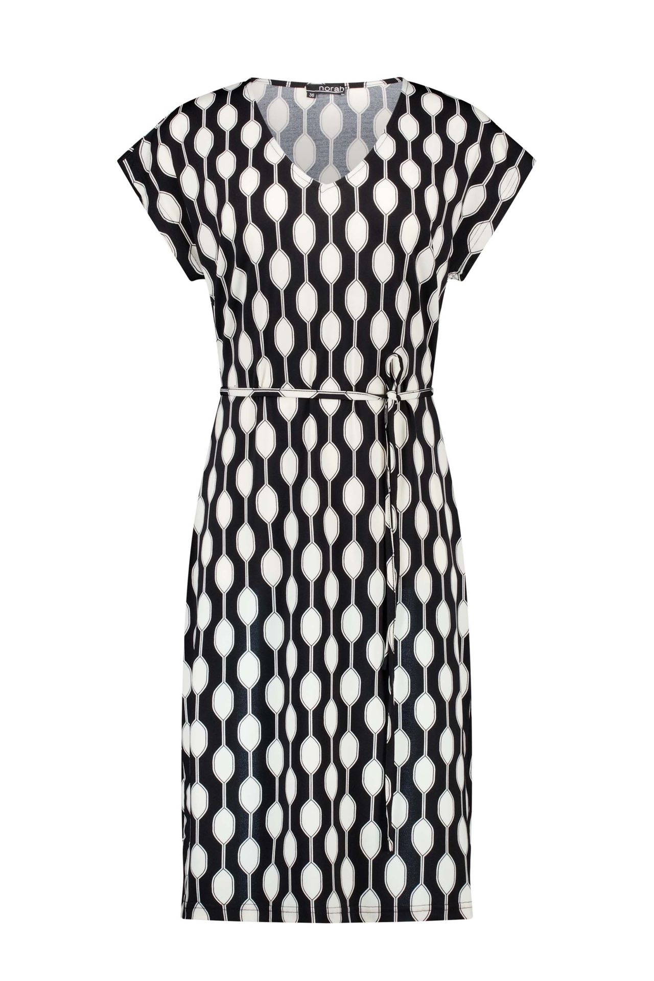 Norah Zwart/witte midi jurk met retro print black/ecru 217454-041-44