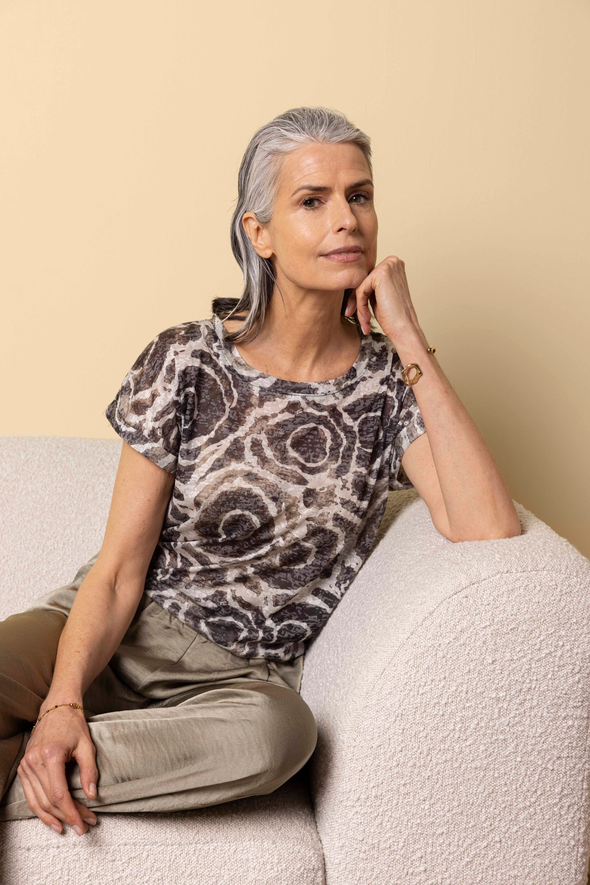 Norah Shirt met grafische print Brown/Ecru 217470-241-36