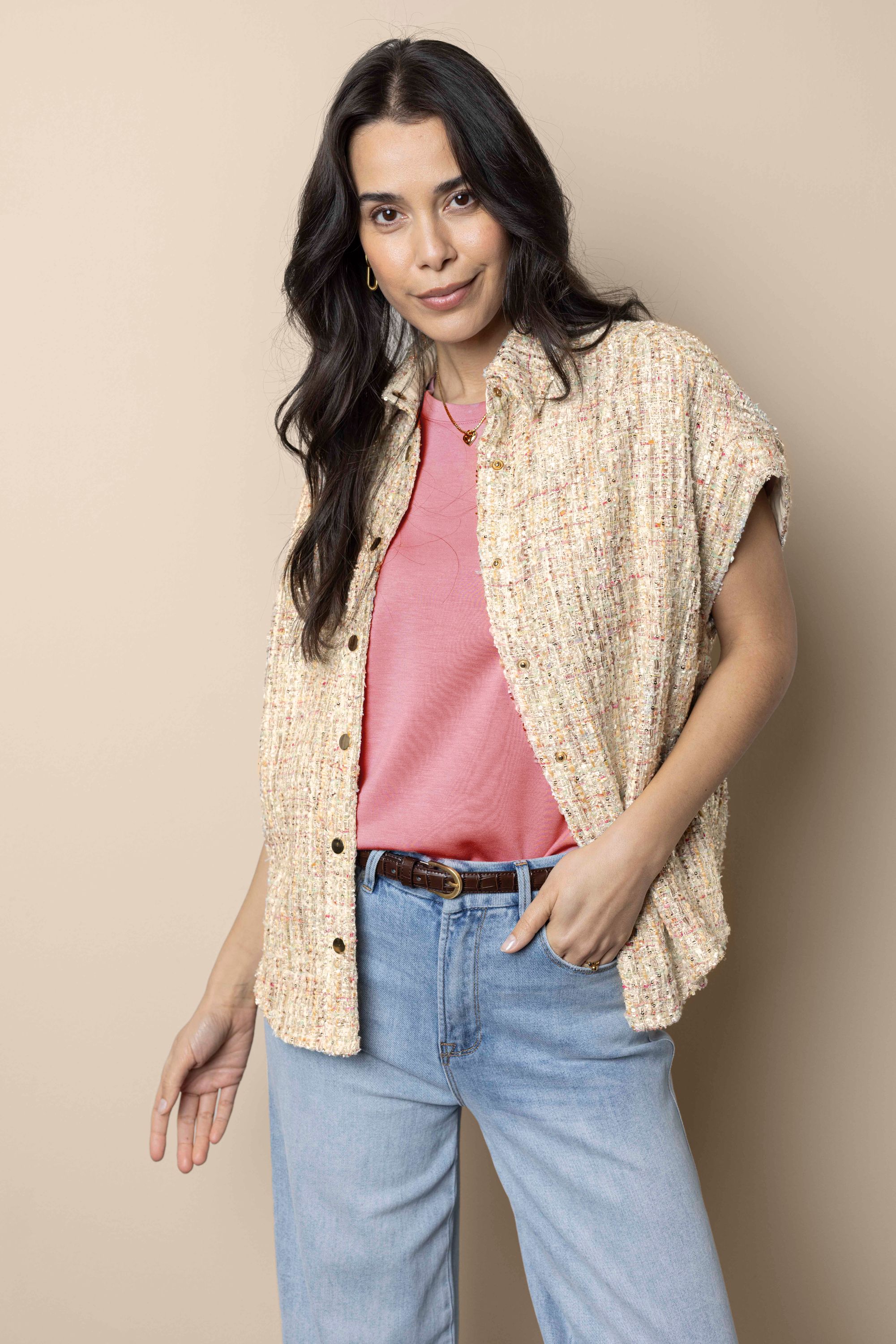 Norah Goudkleurig gilet van geweven stof mint multicolor 217473-513-34-36