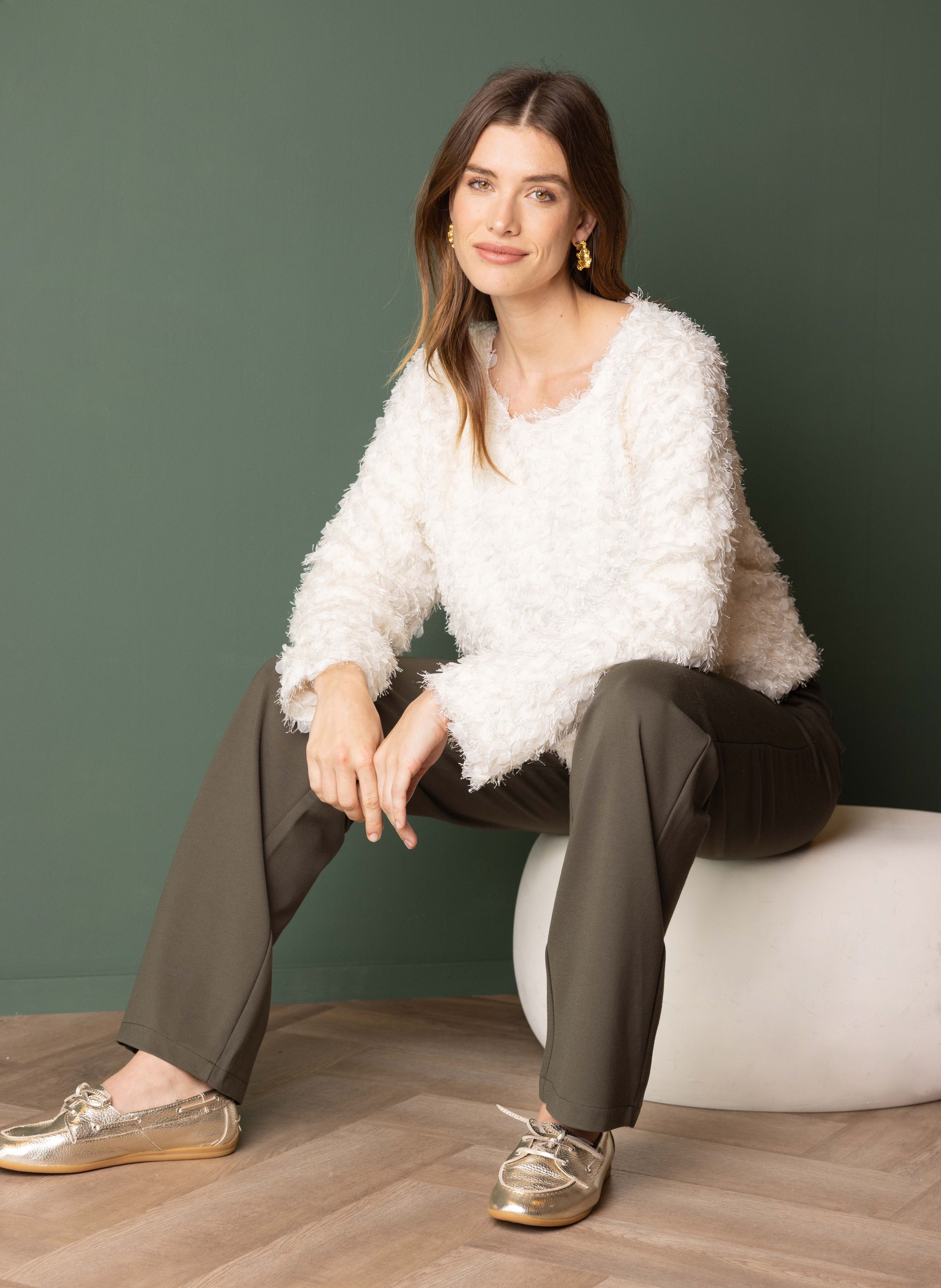 Norah Off-white trui met franjes off-white 217474-101-38