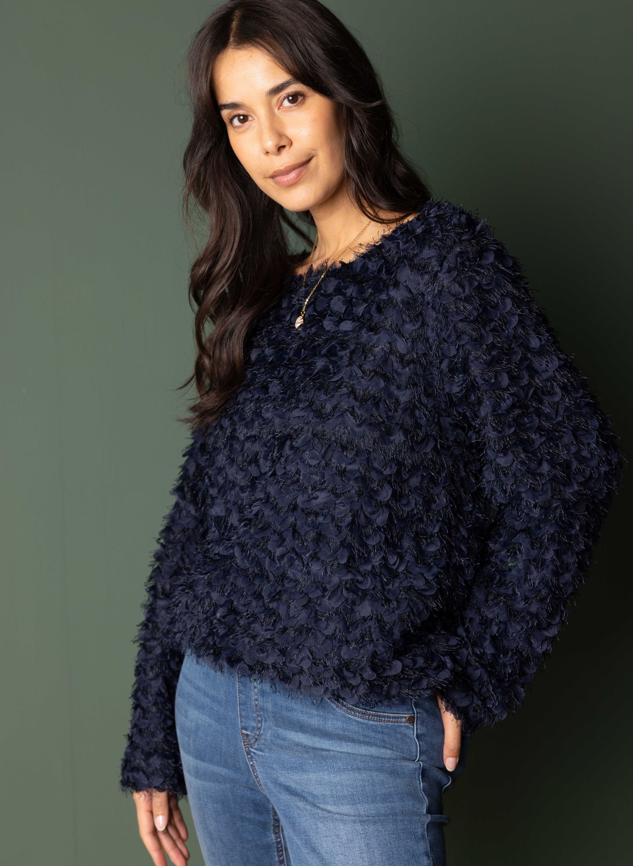 Norah Donkerblauwe trui met franjes navy 217474-492-42