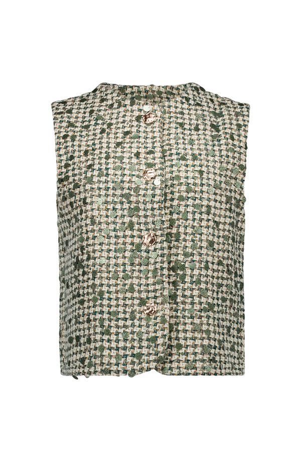 Norah Donkergroen gilet van geweven stof green/ecru 217476-541-34