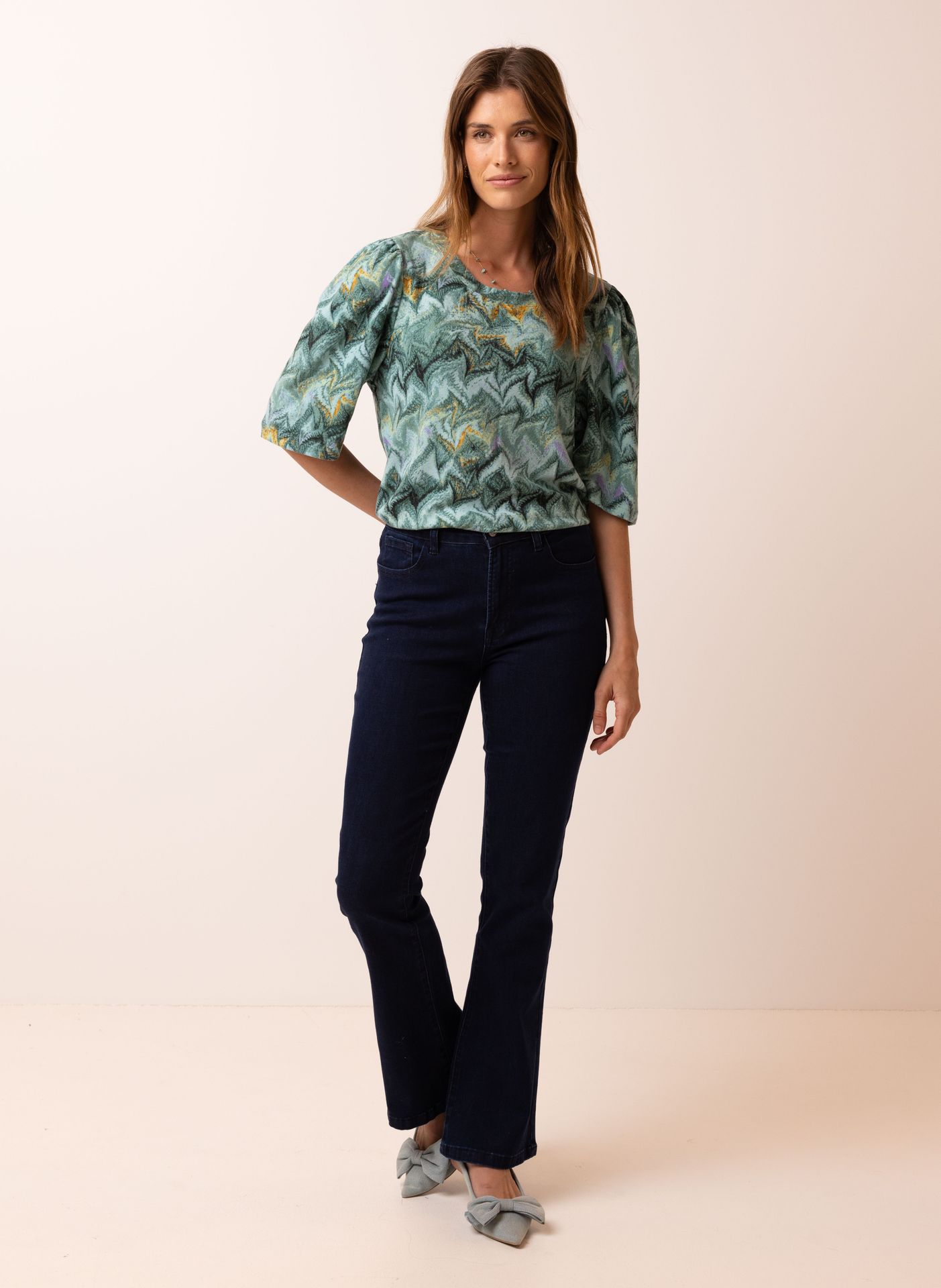 Norah Groen shirt met pofmouwen green multicolor 217477-520-40