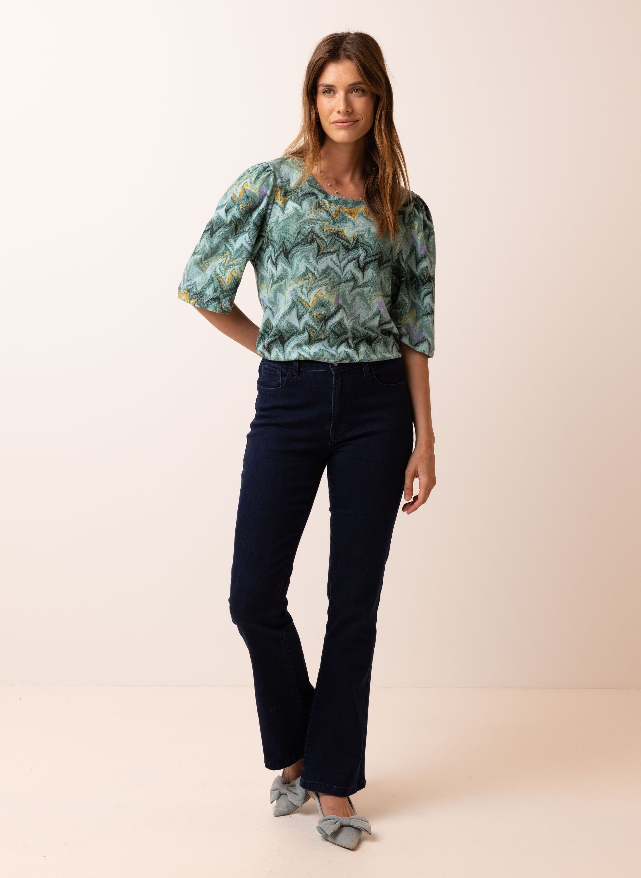 Norah Groen shirt met pofmouwen green multicolor 217477-520-40