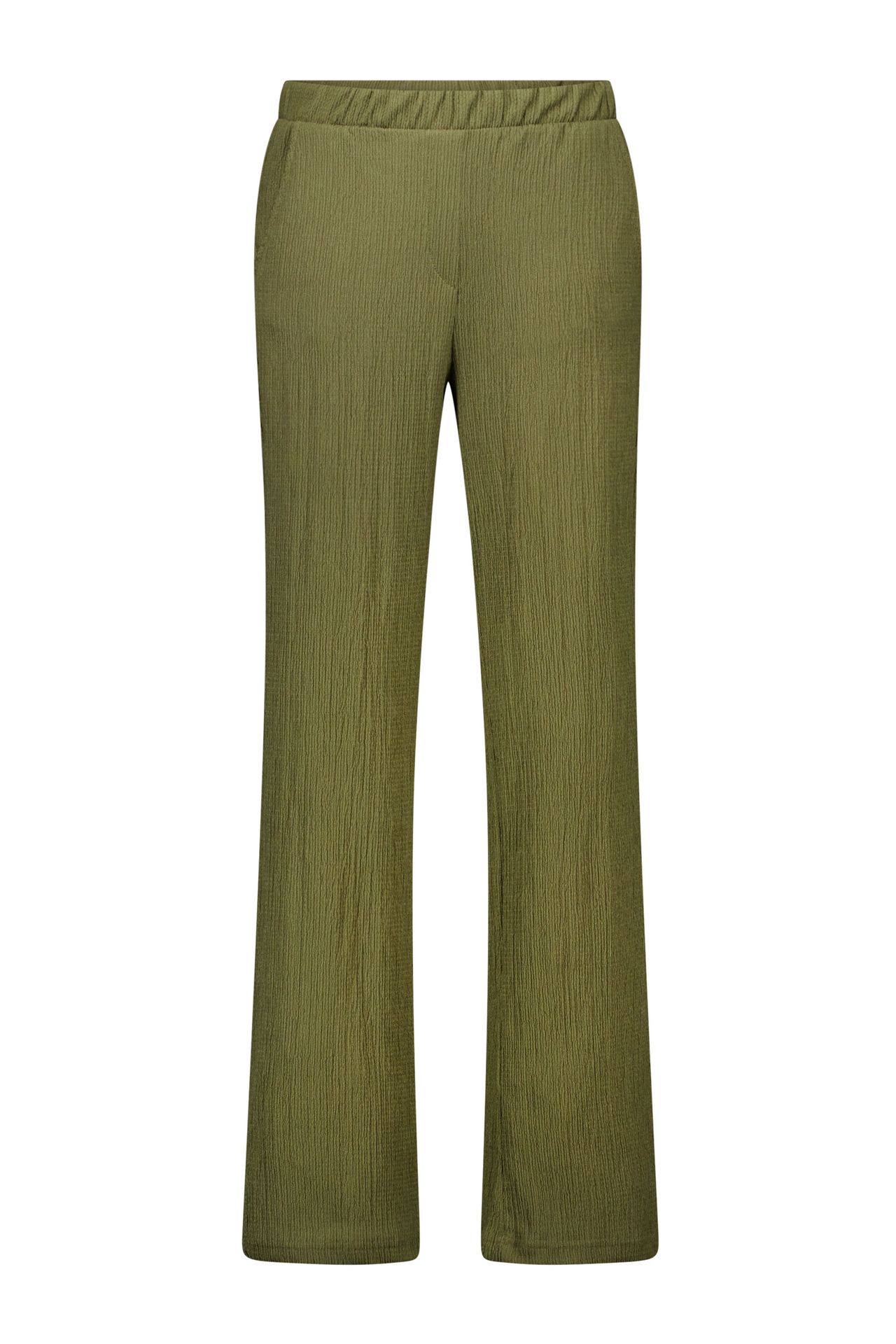 Norah Donkergroene wijde broek met elastische tailleband army green 217479-595-34
