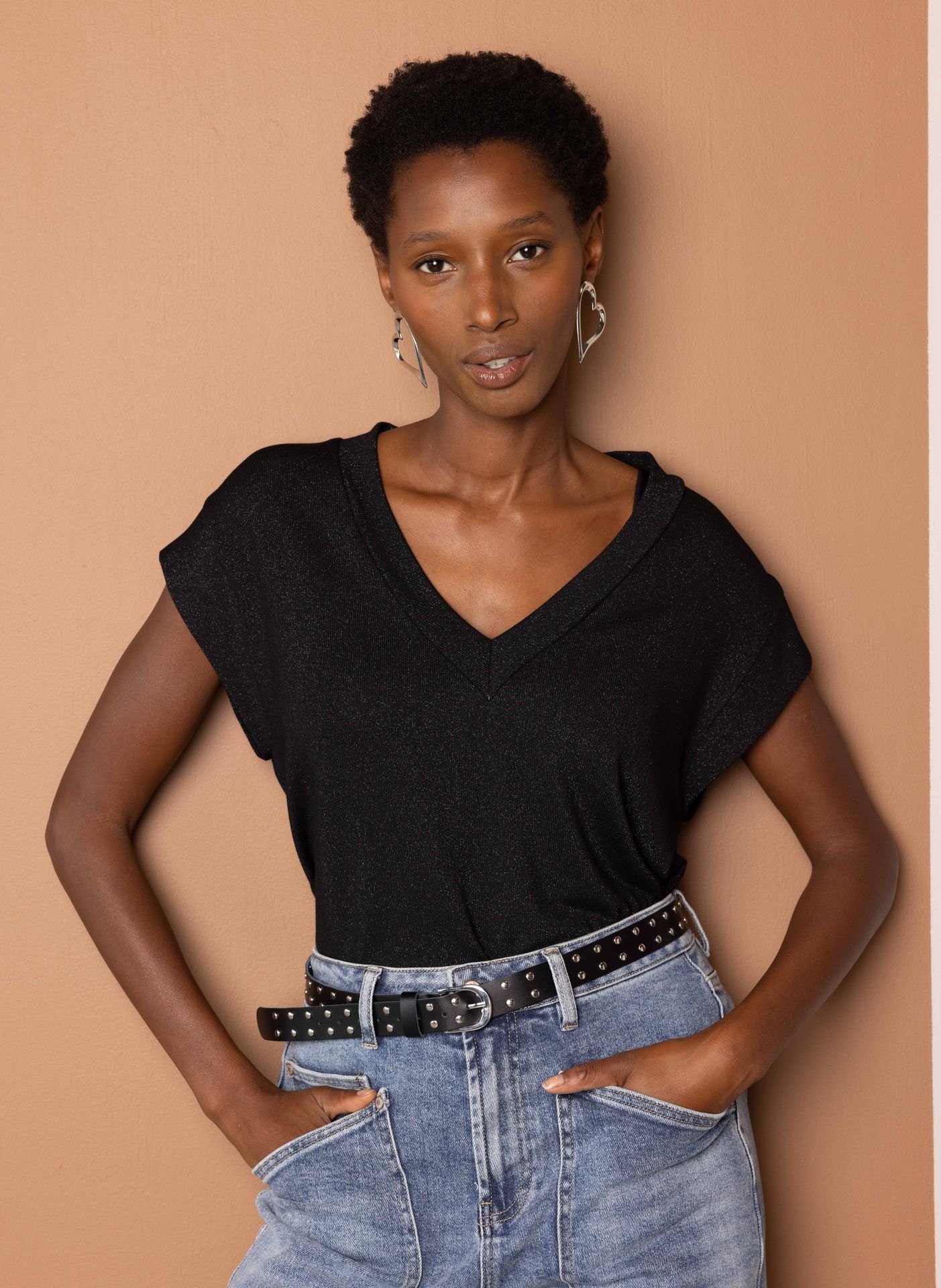 Norah Zwart shirt met subtiele glans black 217480-001-40