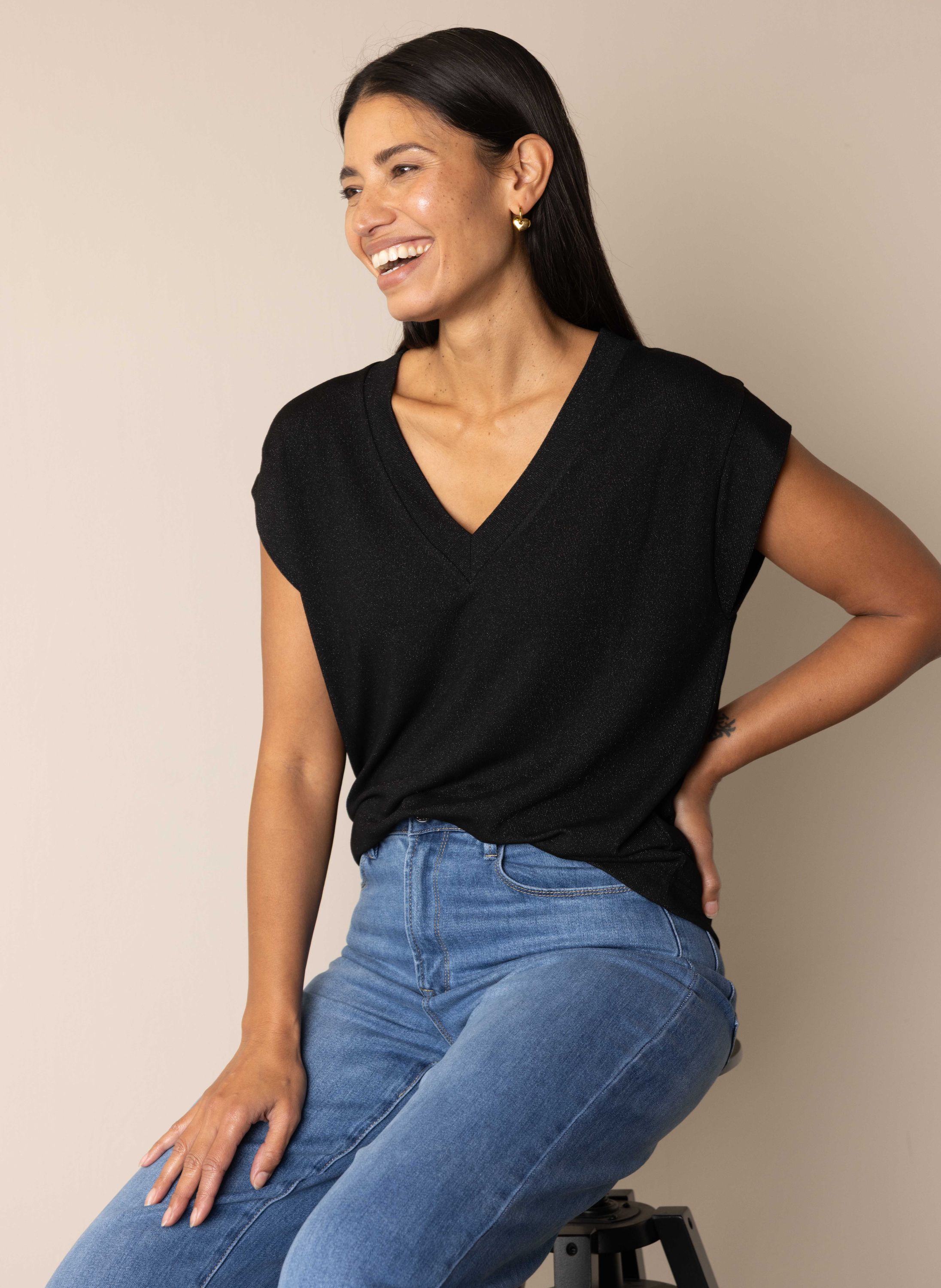 Norah Zwart shirt met V-hals black 217480-001-40