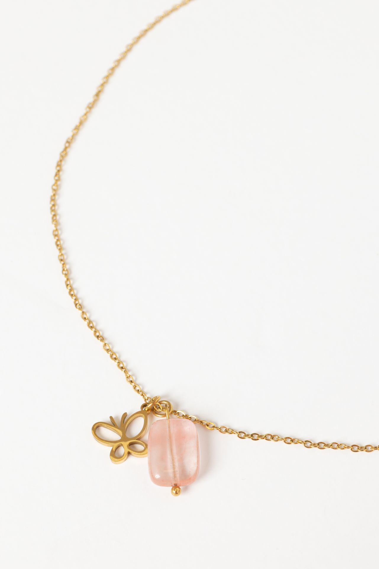 Norah Goudkleurige ketting met vlinder en roze steen gold multicolor 217502-198-ONE