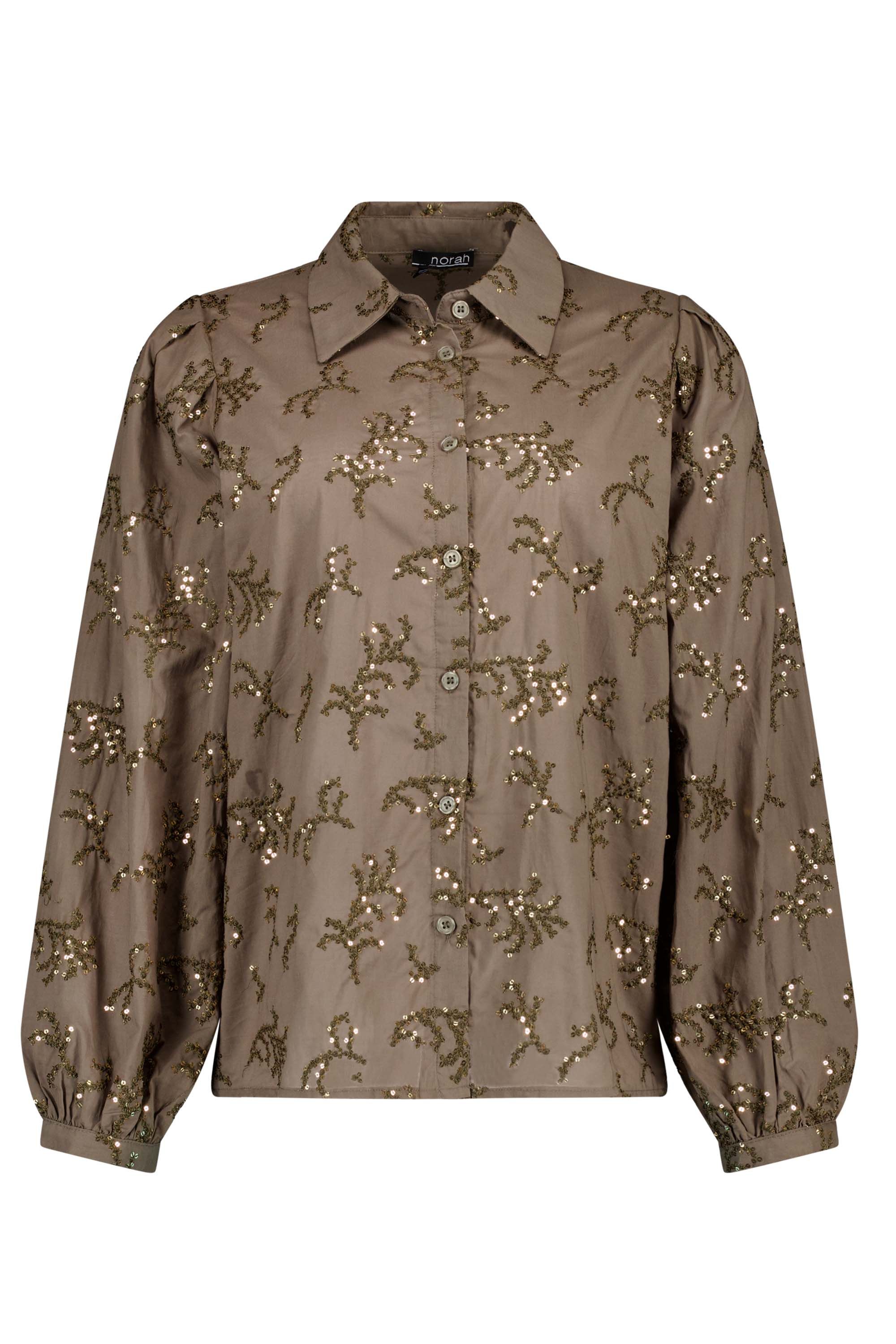 Norah Donkergroene blouse met pailletten army green 217512-595-48