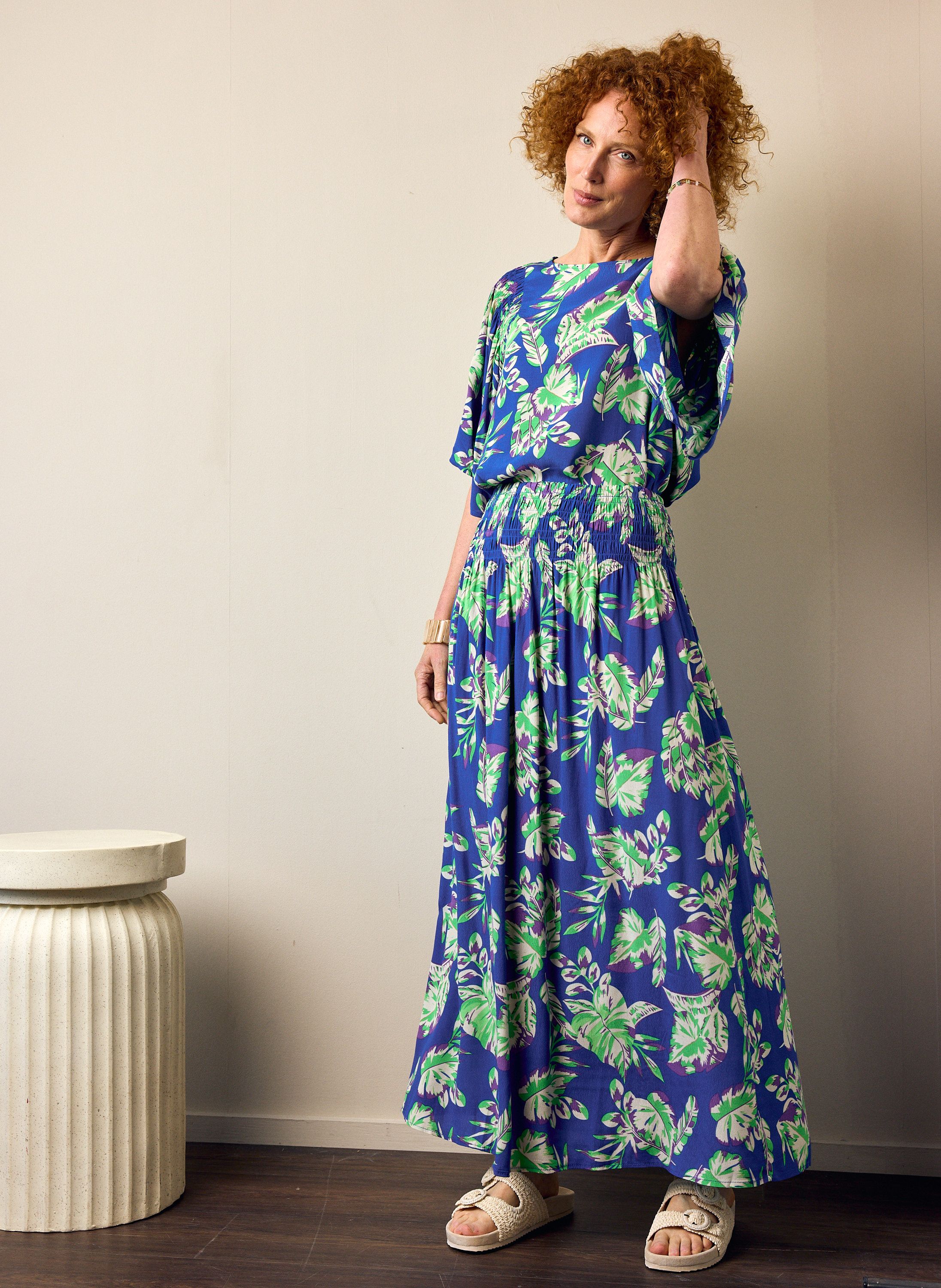Norah Blauwe midi rok met botanische print multicolor 217515-002-34
