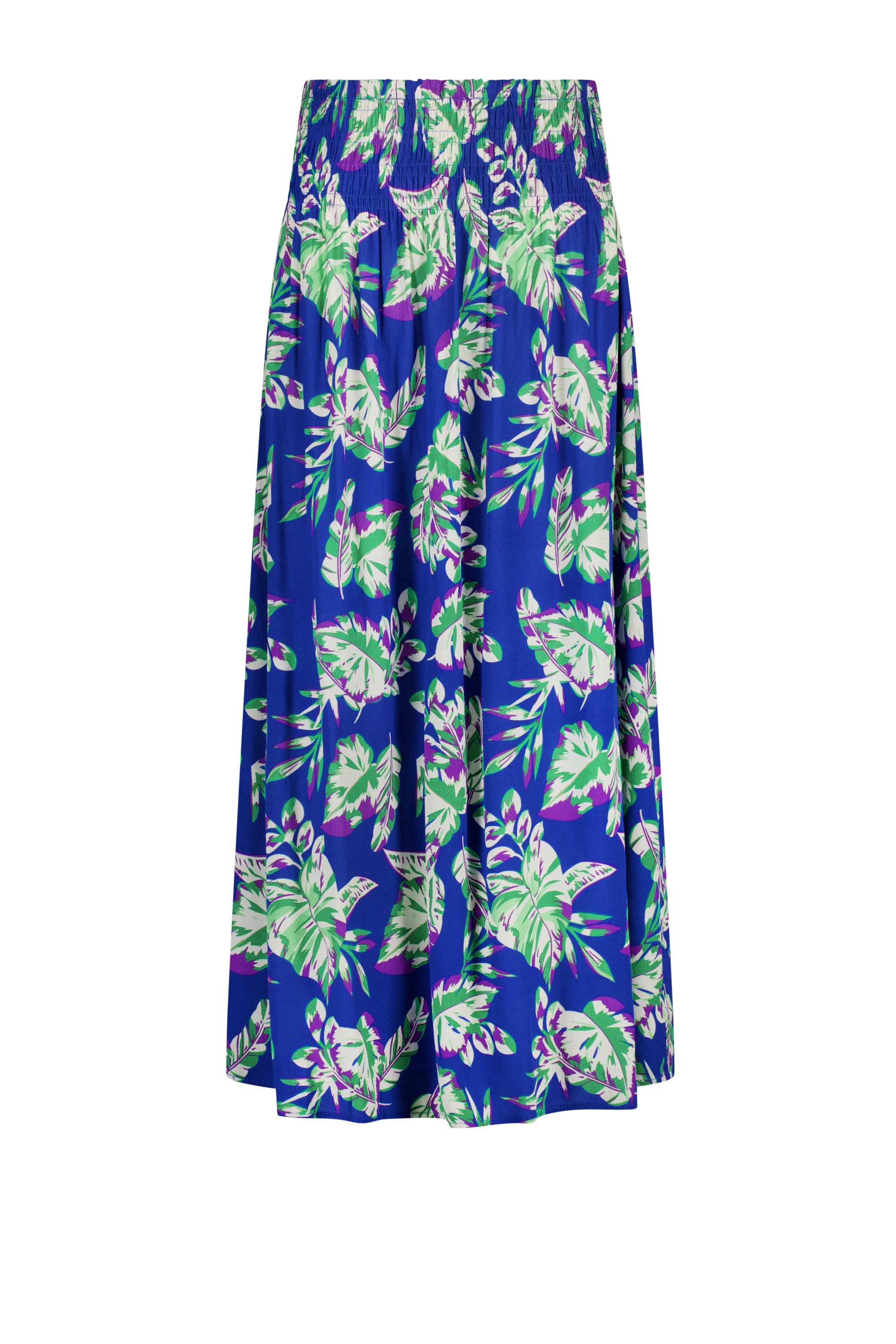 Norah Blauwe midi rok met botanische print multicolor 217515-002-34