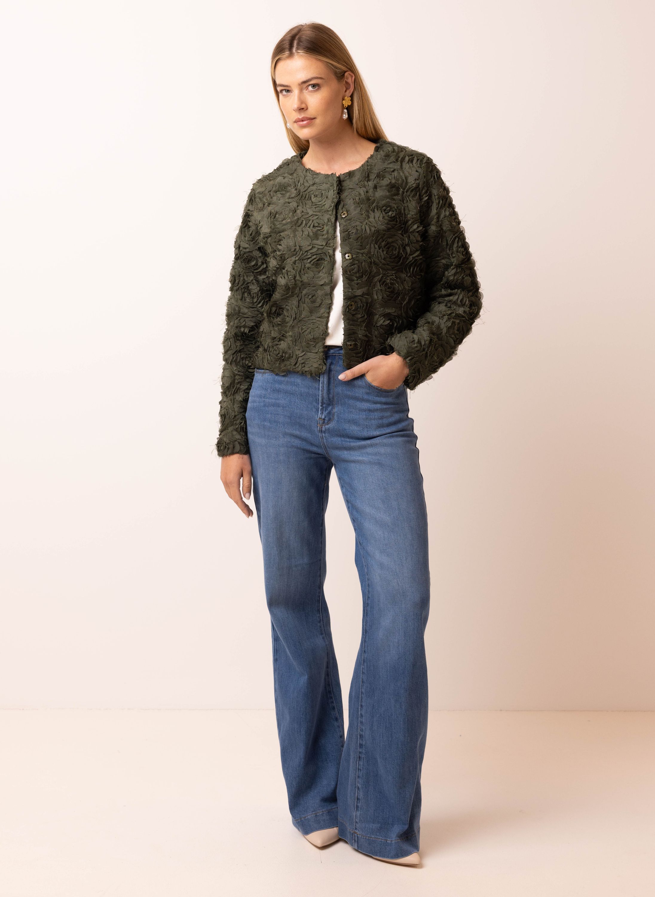 Norah Groen jasje met rozenstructuur dark army 217520-580-46