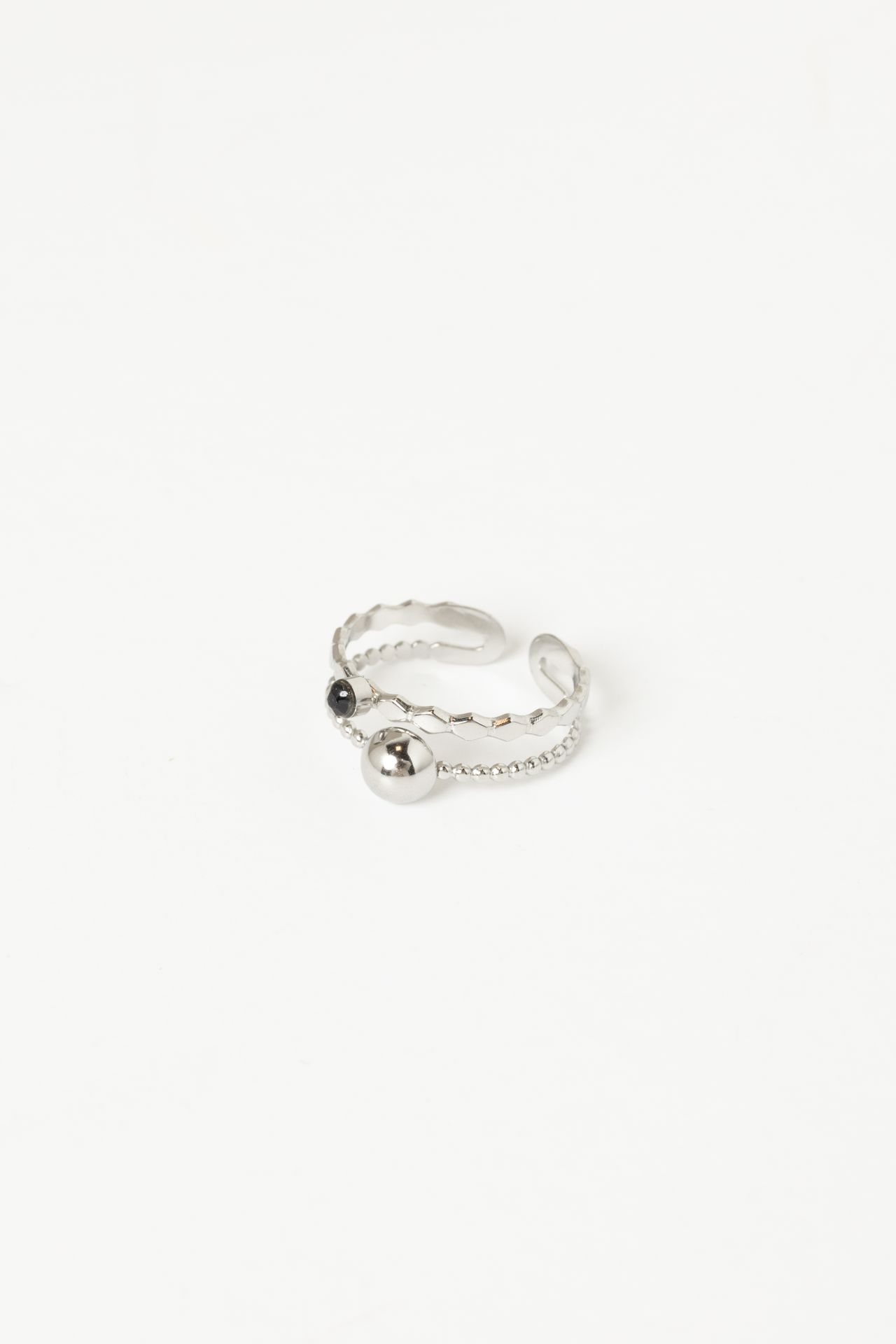 Norah Dubbele zilverkleurige ring silver/black 217540-113-ONE