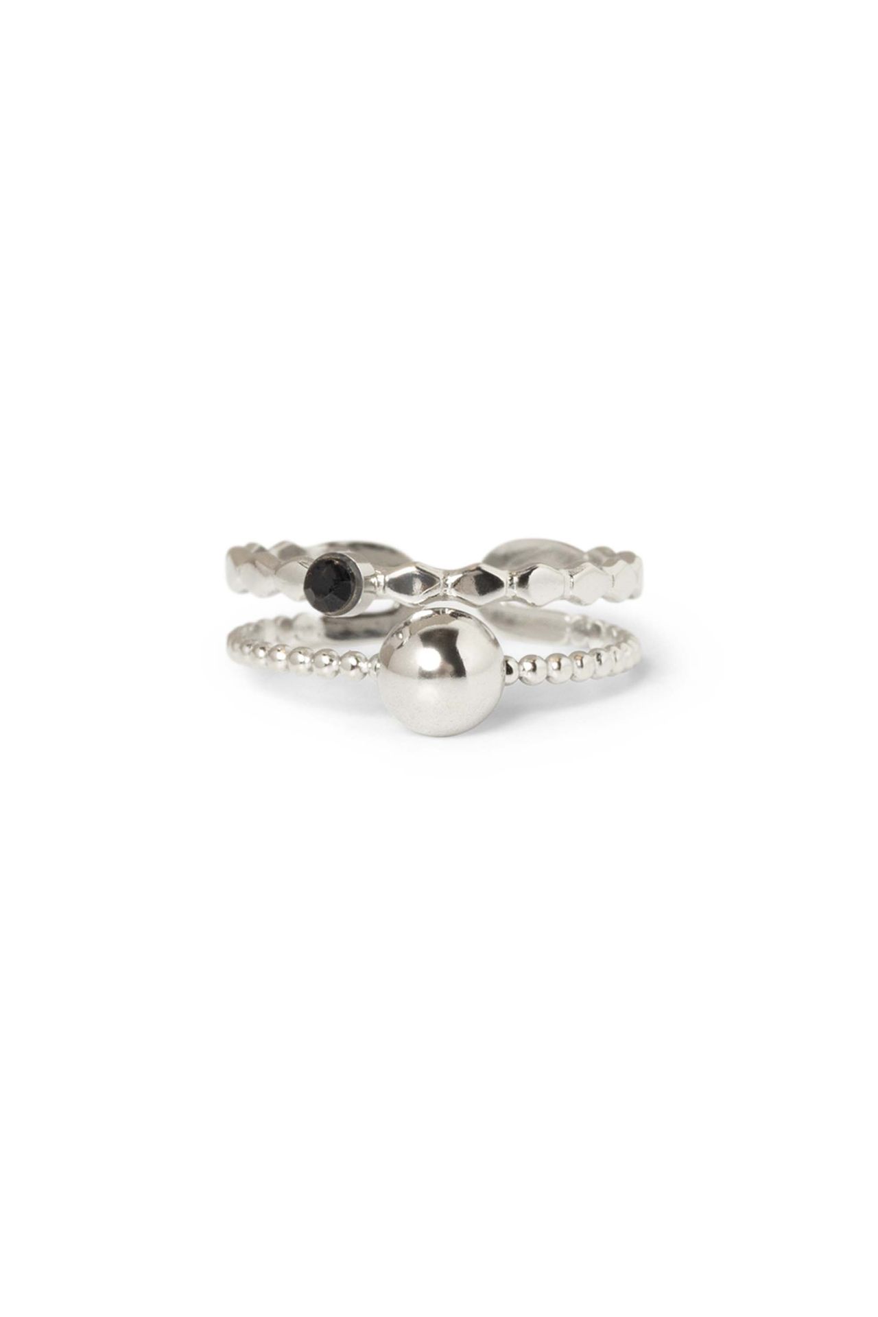 Norah Dubbele zilverkleurige ring silver/black 217540-113-ONE