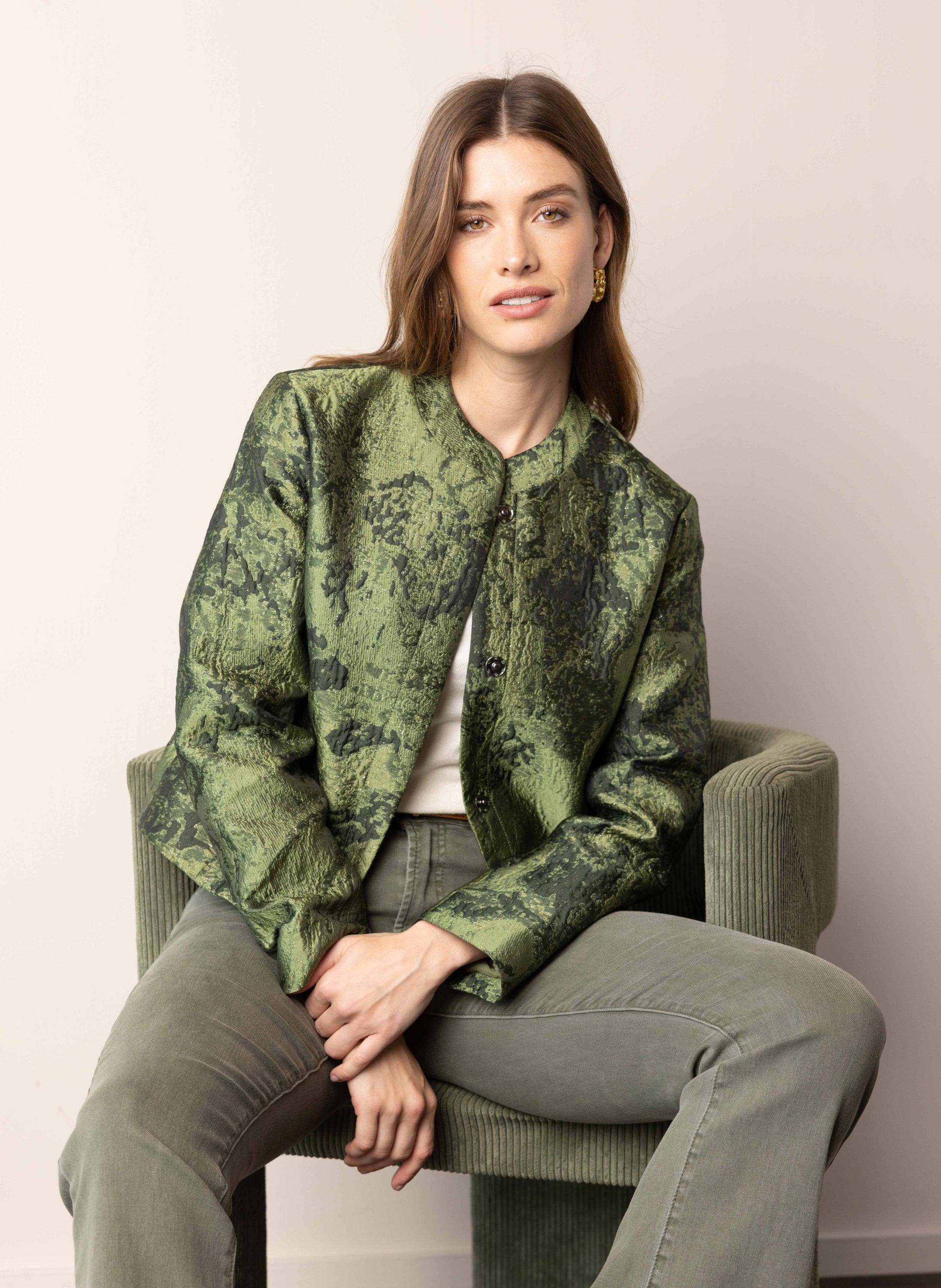 Norah Groen jasje met glans olive green multicolor 217548-592-34