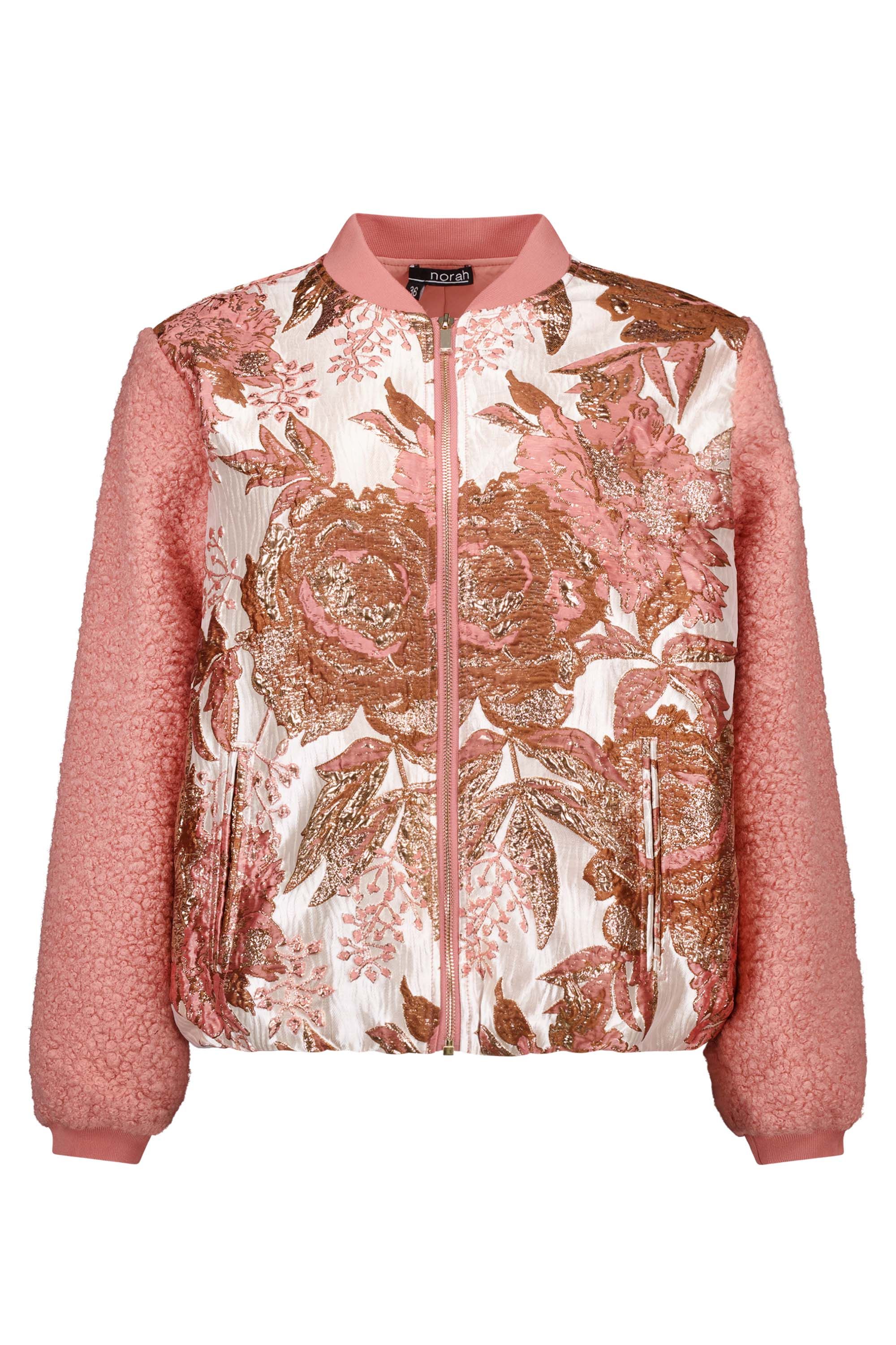 Norah Donkerroze jasje met glans en bouclé mouwen dark rose multicolor 217552-996-42