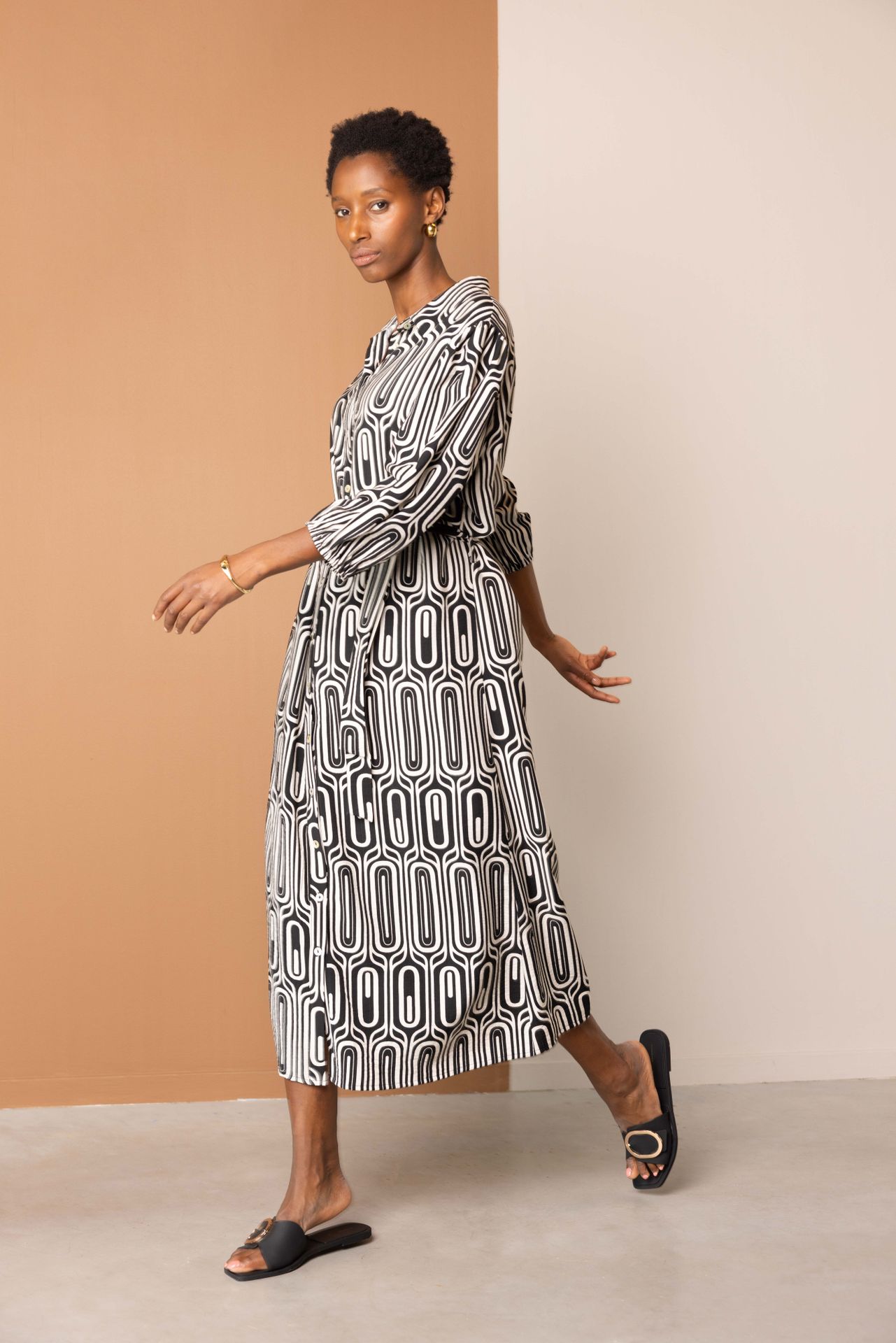 Norah Maxi jurk met retro print black/ecru 217553-041-42