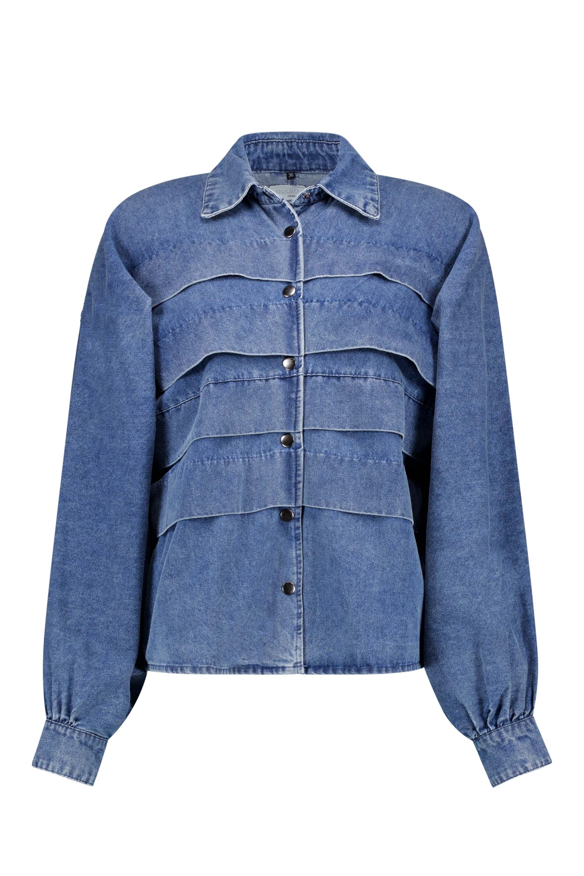 Norah Denim blouse met ruches mid denim 217558-479-34
