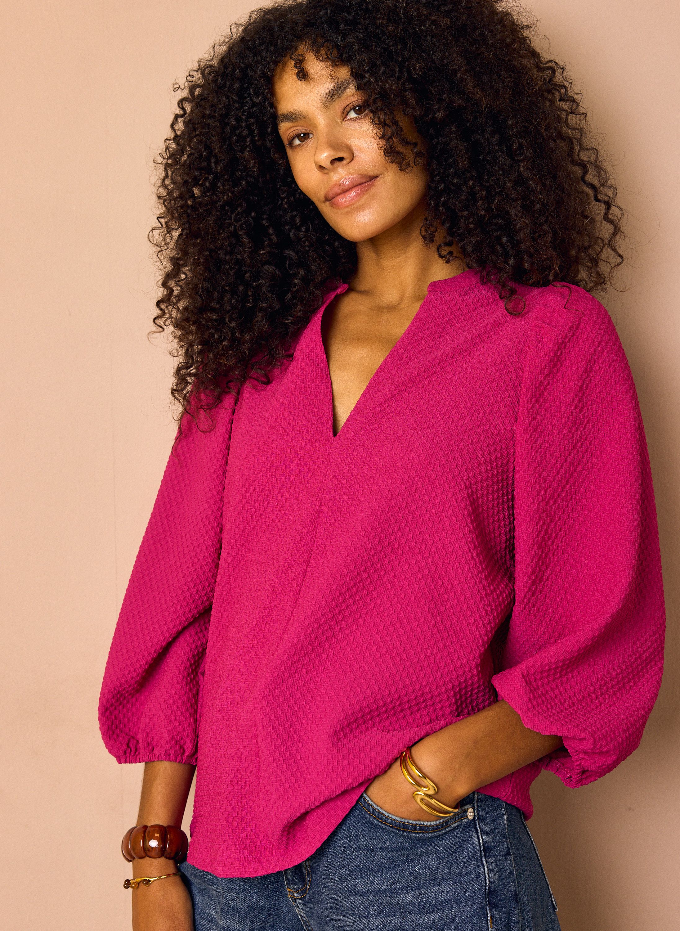 Norah Roze blouse met structuur fuchsia 217560-953