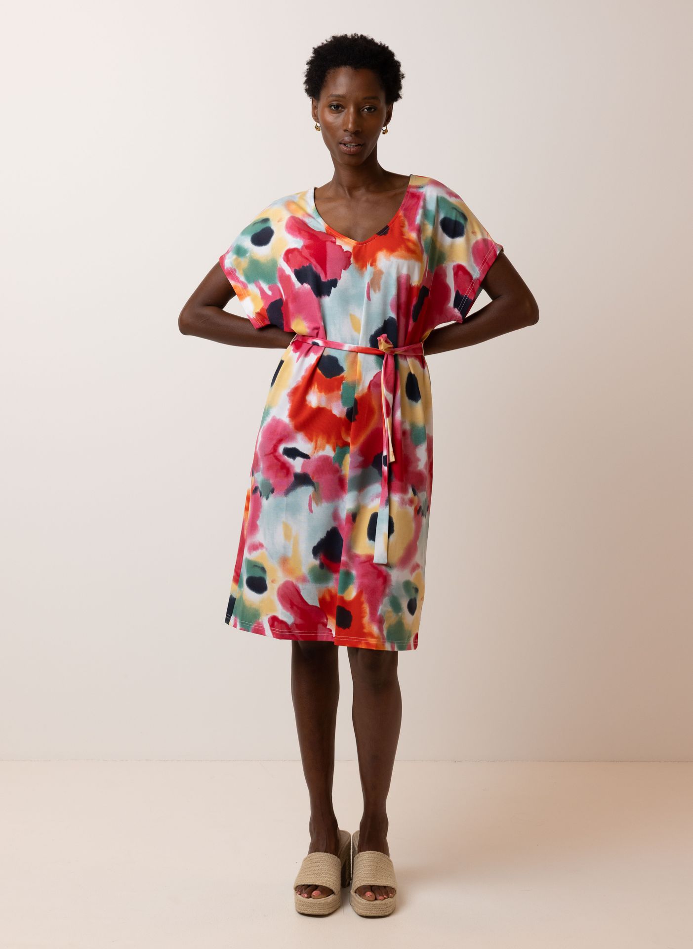 Norah Meerkleurige midi jurk met grafische print multicolor 217561-002-42