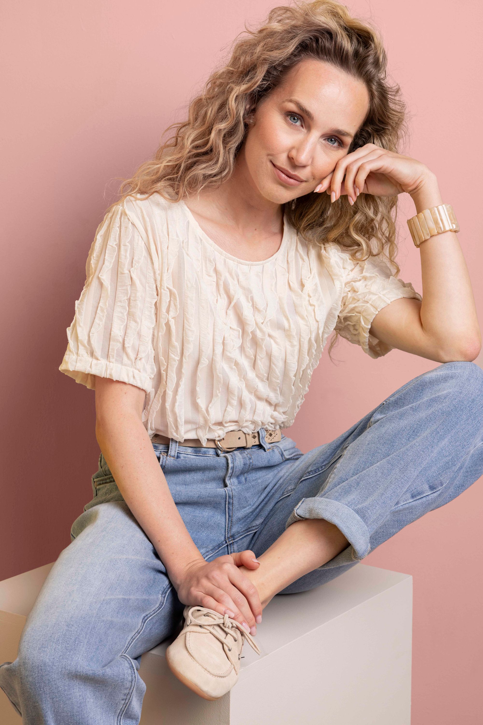 Norah Ecru shirt met ruches ecru 217564-102-44