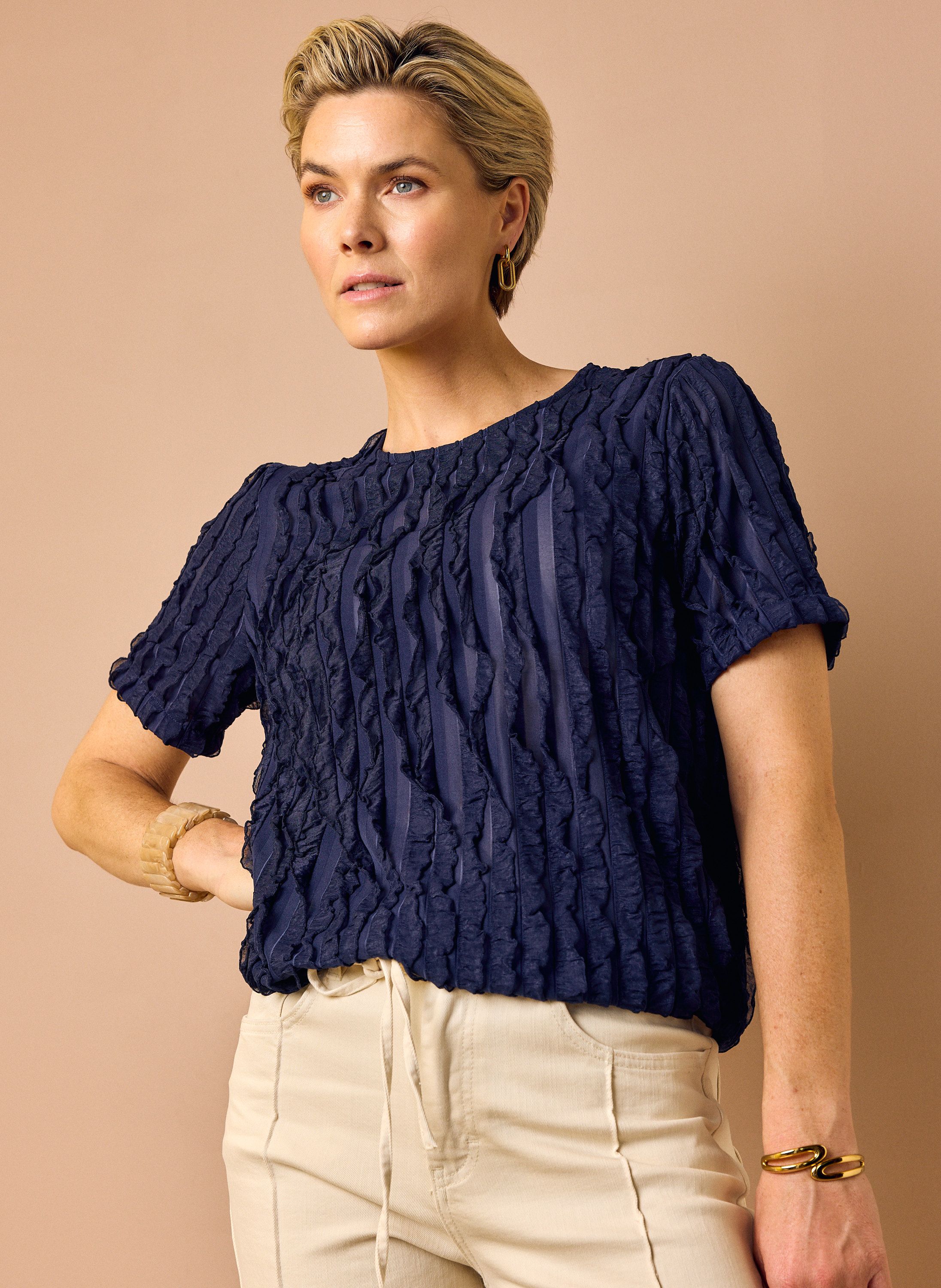 Norah Donkerblauw shirt met ruches navy 217564-492