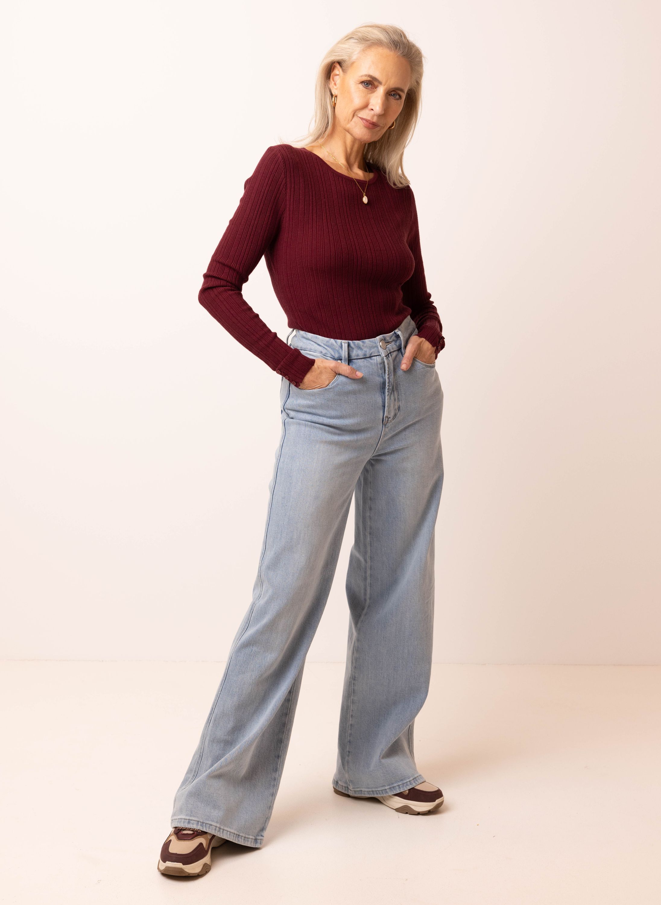 Norah Bordeaux shirt van geribde stof wine red 217566-697-34