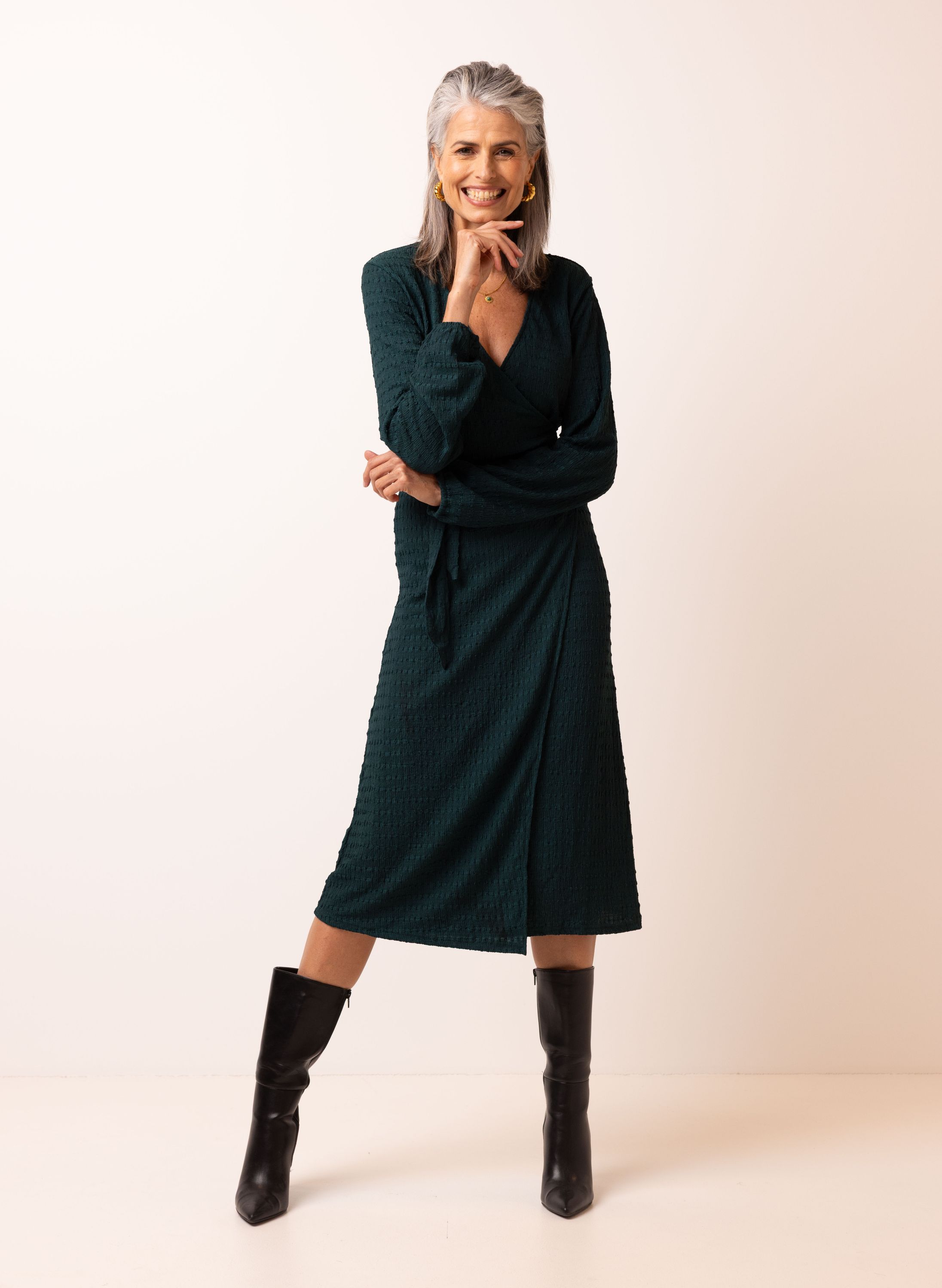 Norah Donkergroene overslag jurk bottle green 217572-517-44