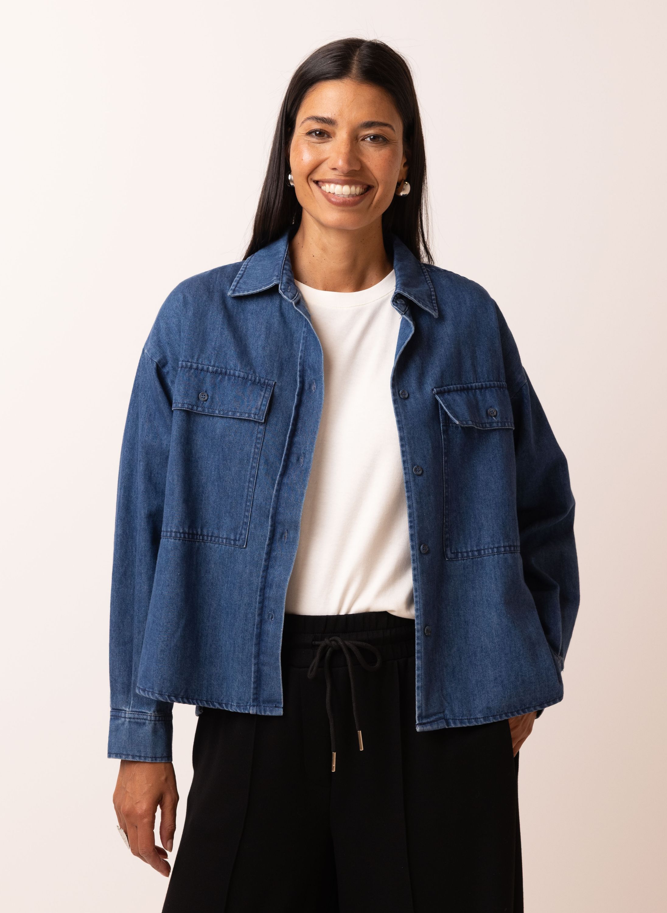 Norah Blauwe denim blouse met zakken mid denim 217583-479-34