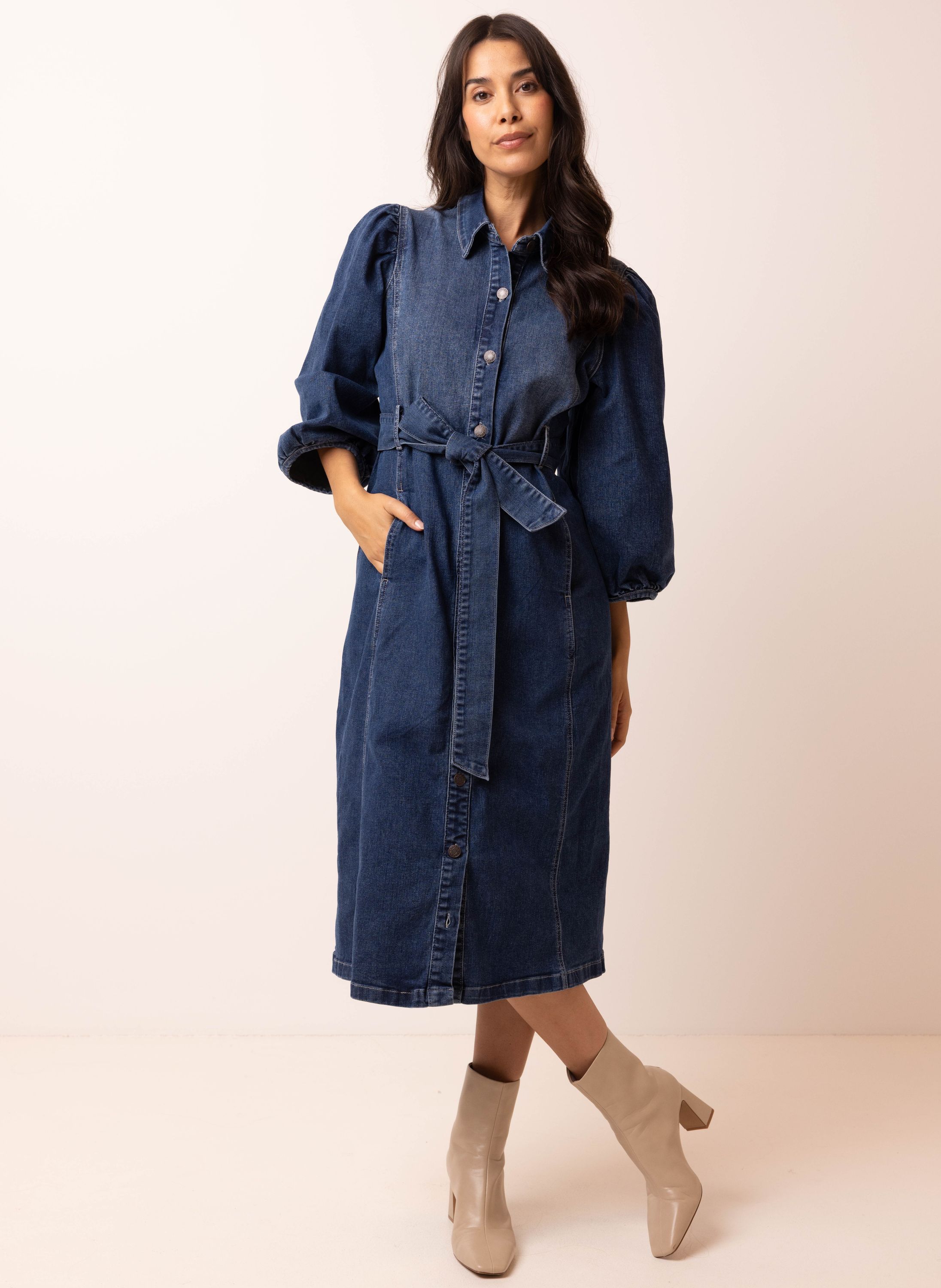 Norah Maxi denim jurk middenblauw mid denim 217586-479-40