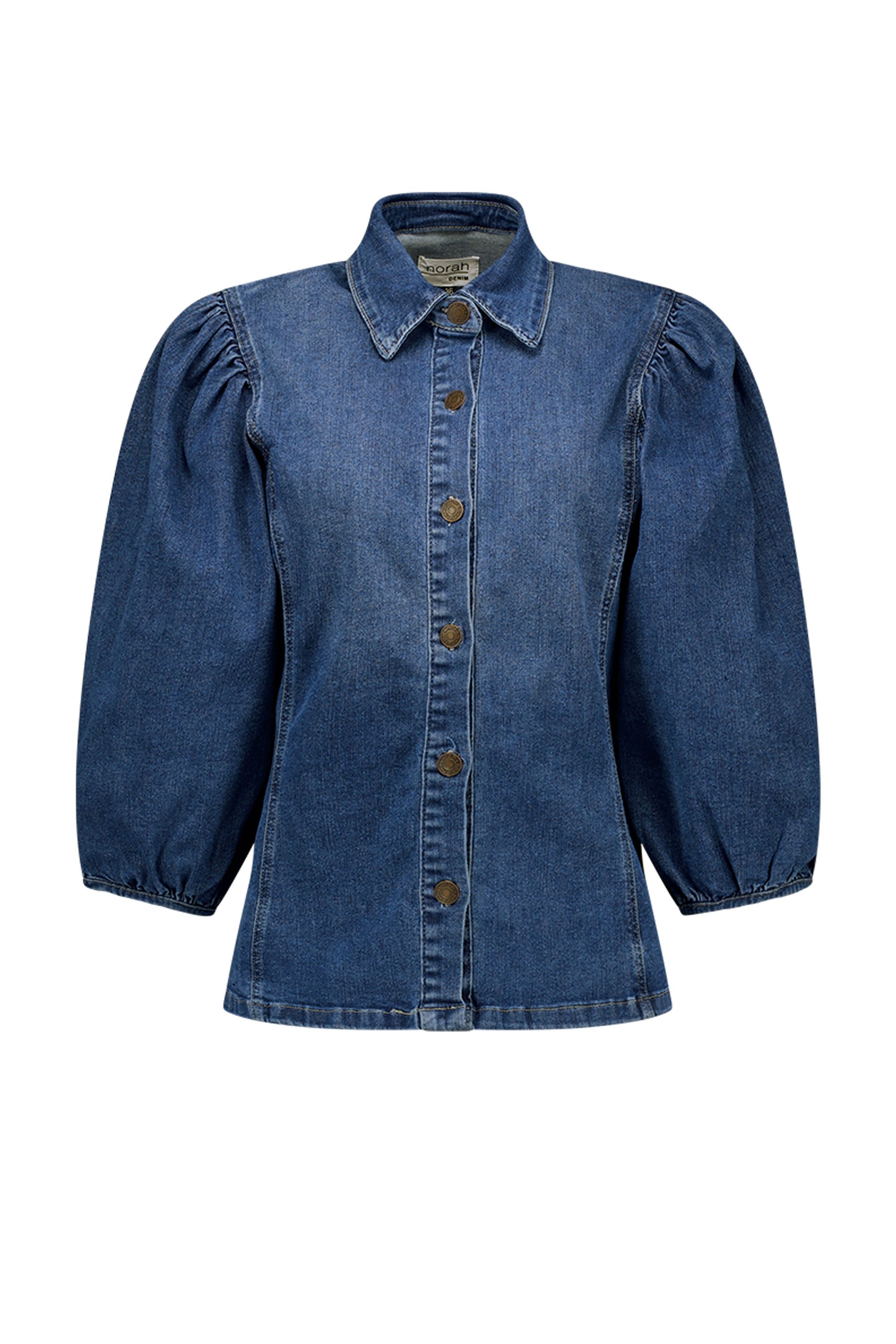 Norah Blauwe denim blouse met ballonmouwen mid denim 217588-479-34