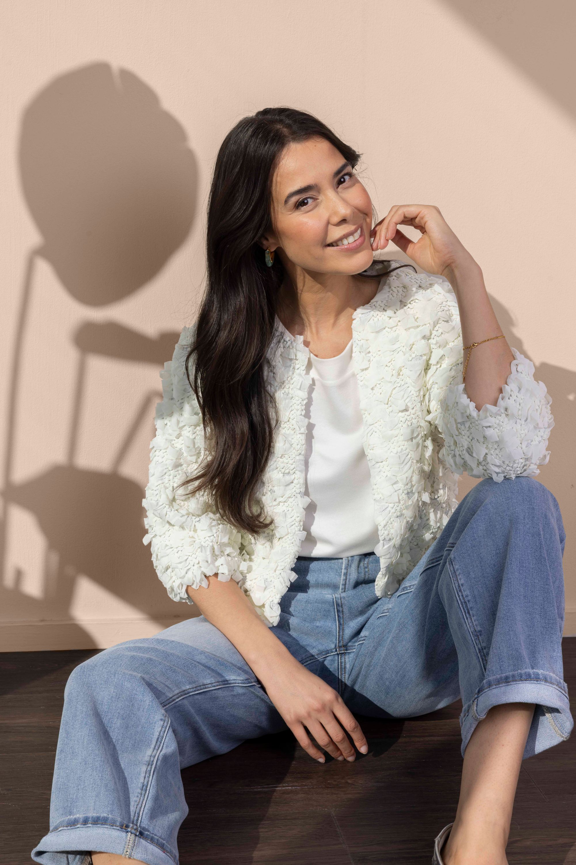 Norah Ecru jasje met structuur ecru 217623-102-34