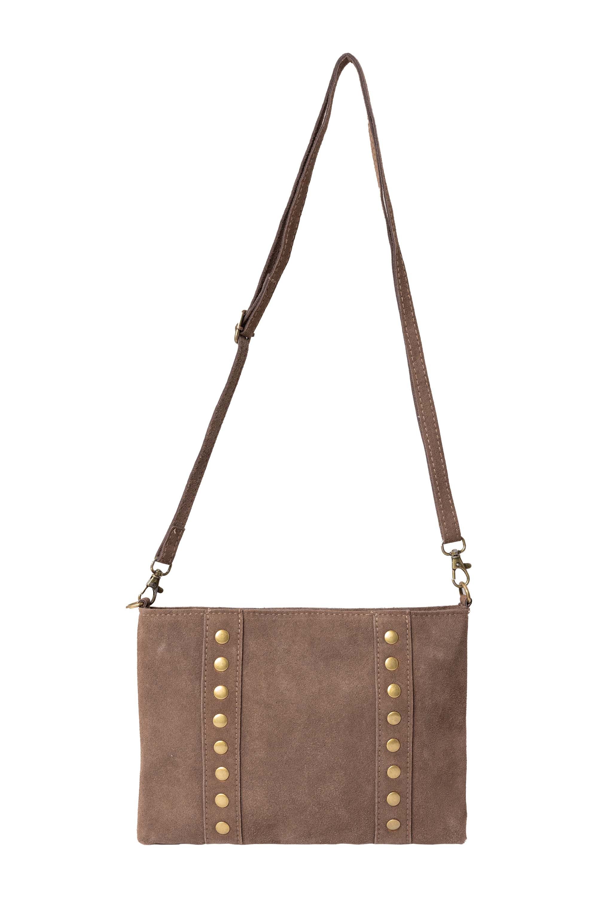 Norah Bruine suèdine schoudertas met studs dark brown 217626-299-ONE