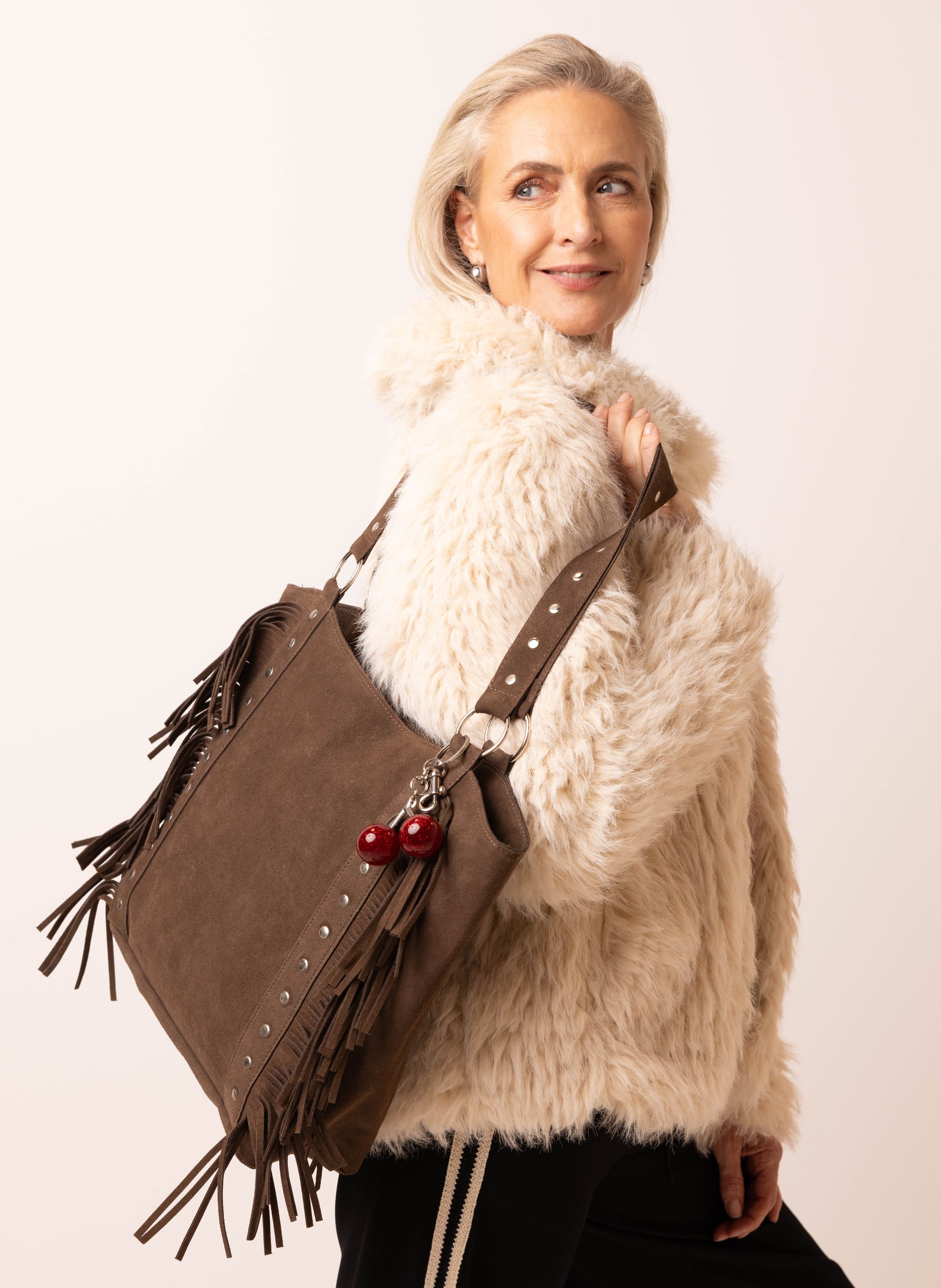 Norah Bruine tas met studs en franjes dark brown 217627-299-ONE