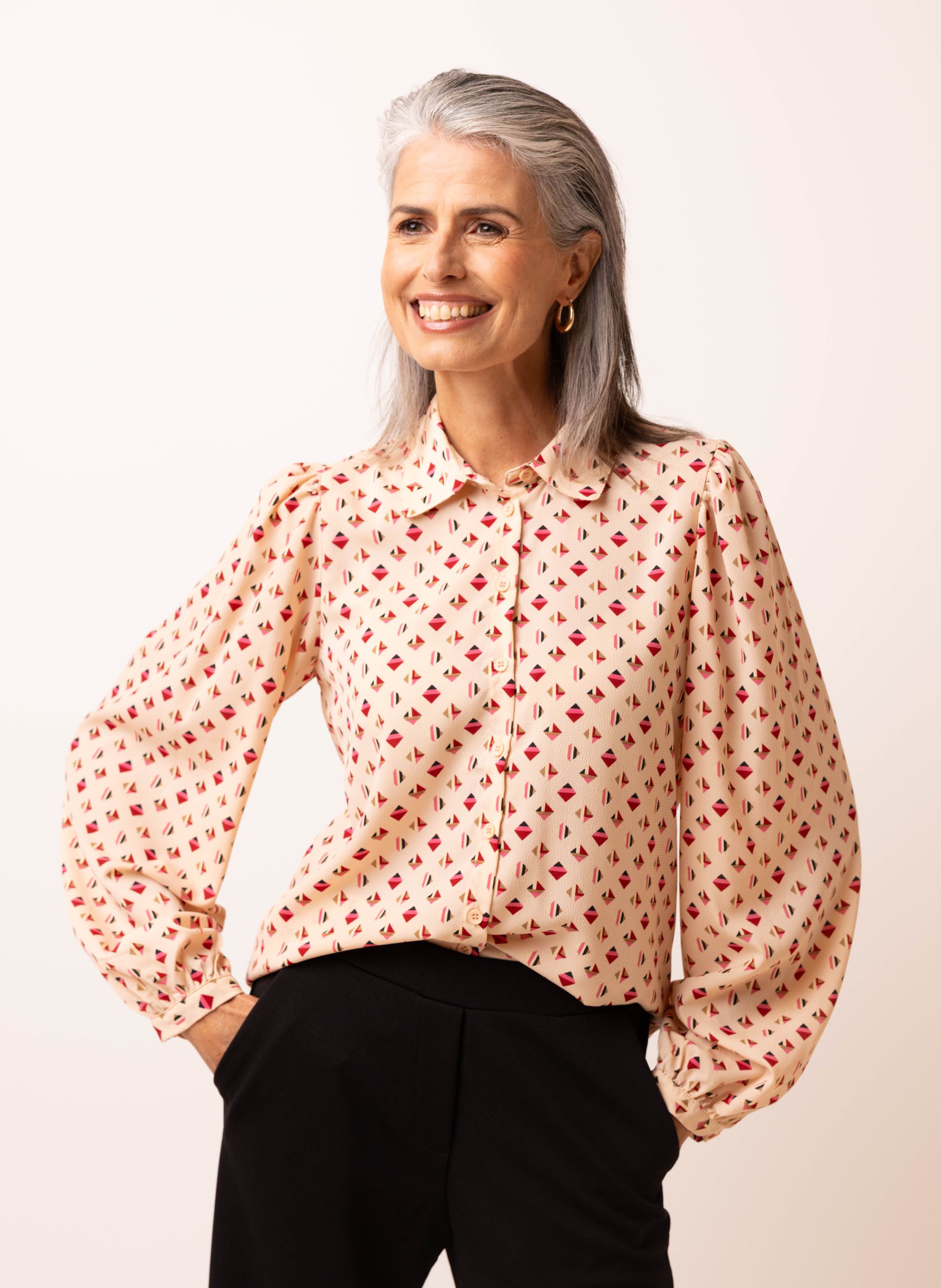 Norah Lichtroze blouse met grafisch dessin multicolor 217633-002-46