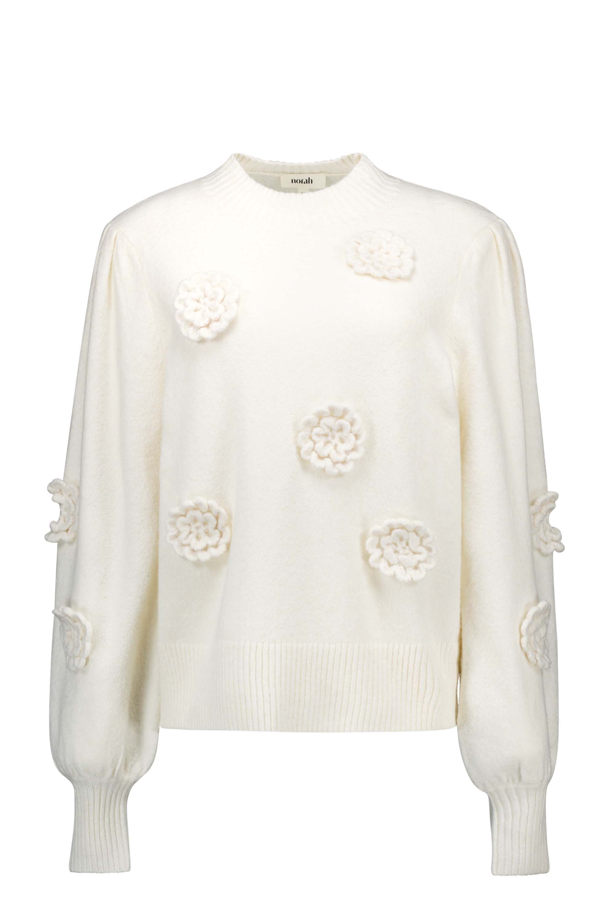 Norah Off-white trui met gehaakte bloemen off-white 217635-101-38