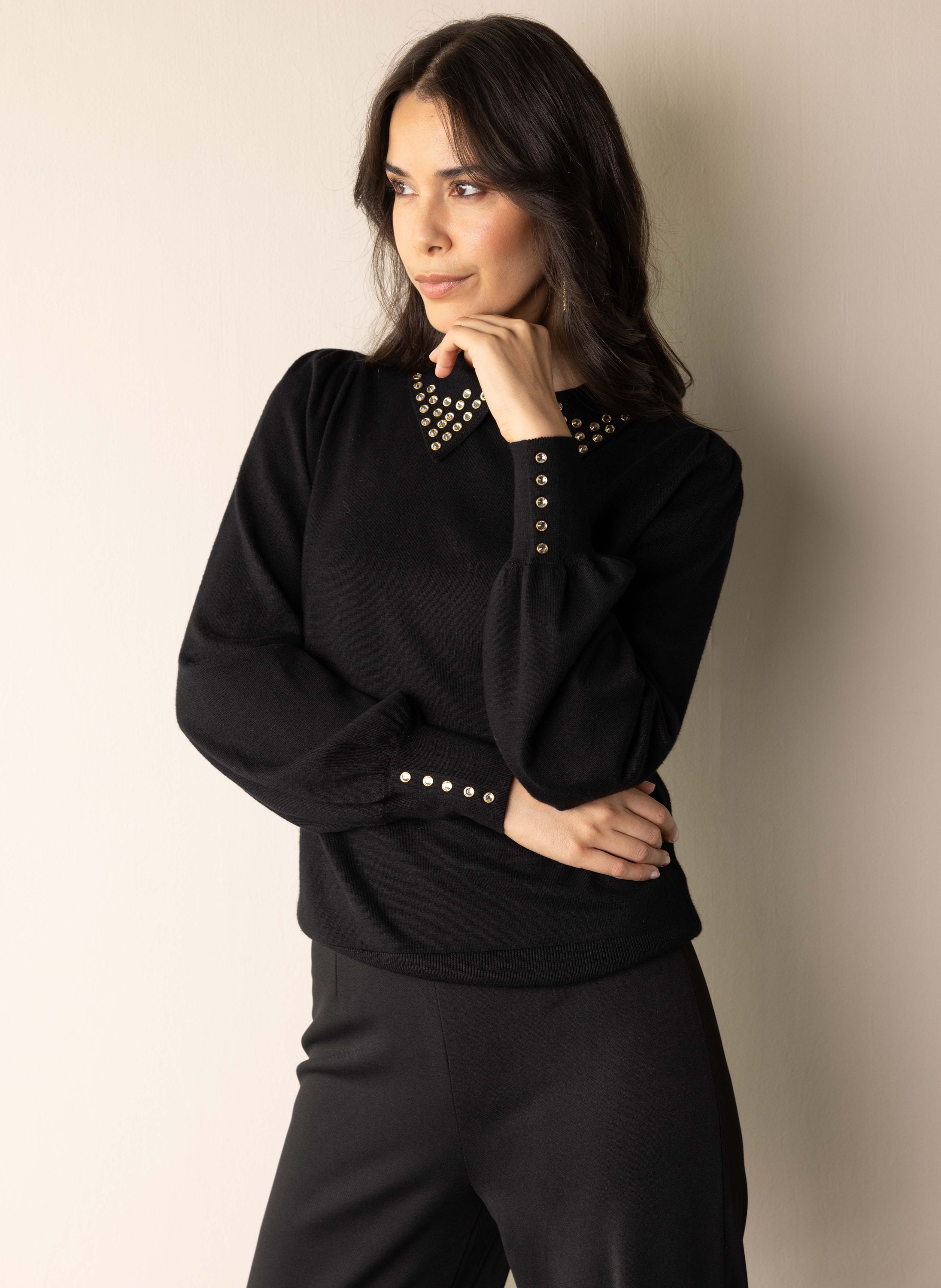 Norah Fijngebreide zwarte trui met steentjes black 217637-001-44