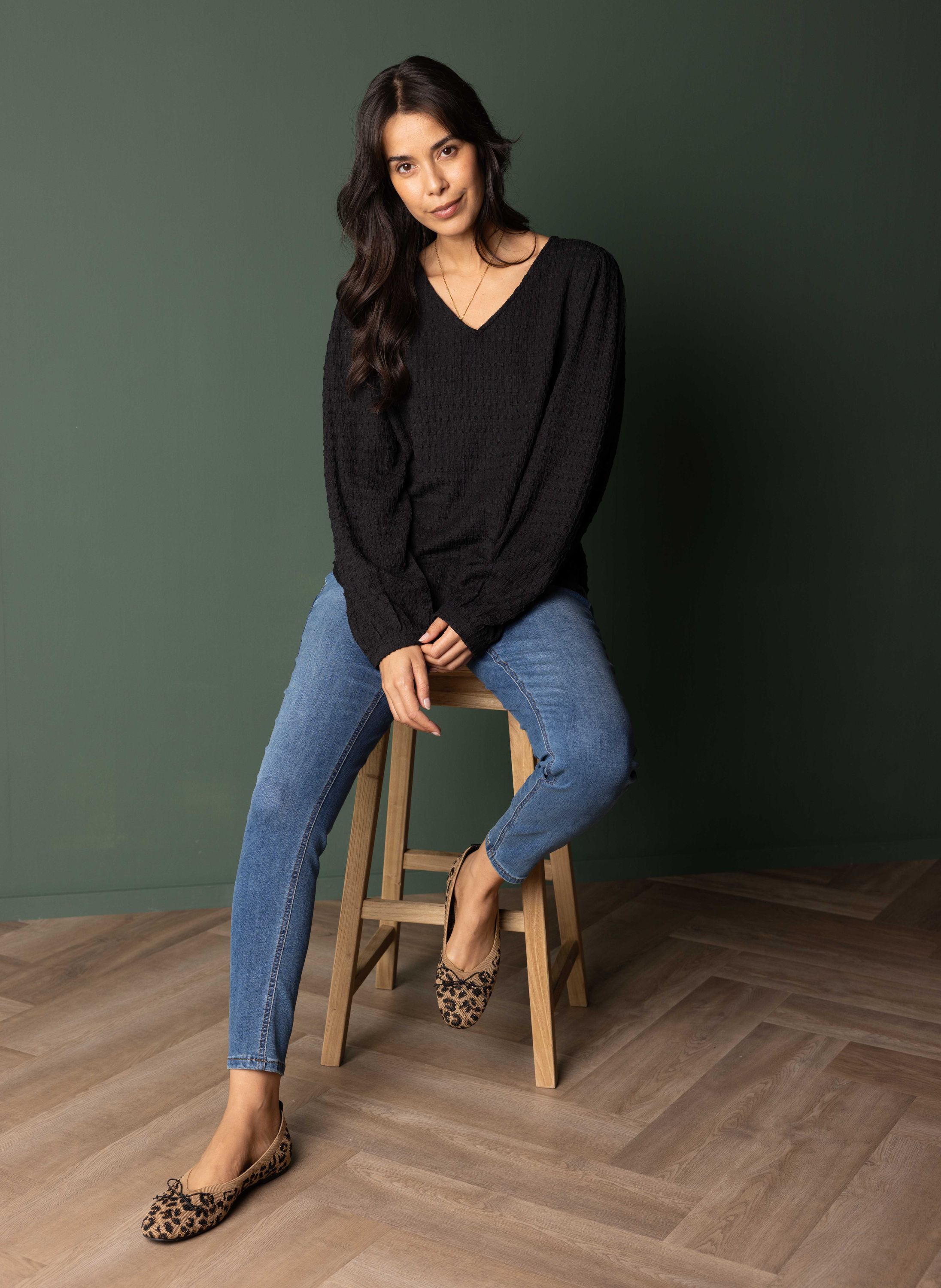 Norah Zwart shirt met structuur black 217660-001-46