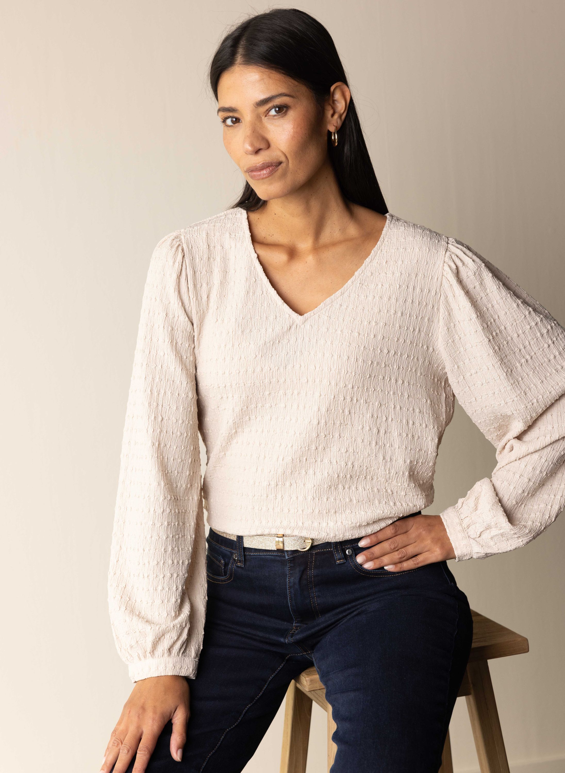 Norah Zandkleurig shirt met structuur light sand 217660-111-34
