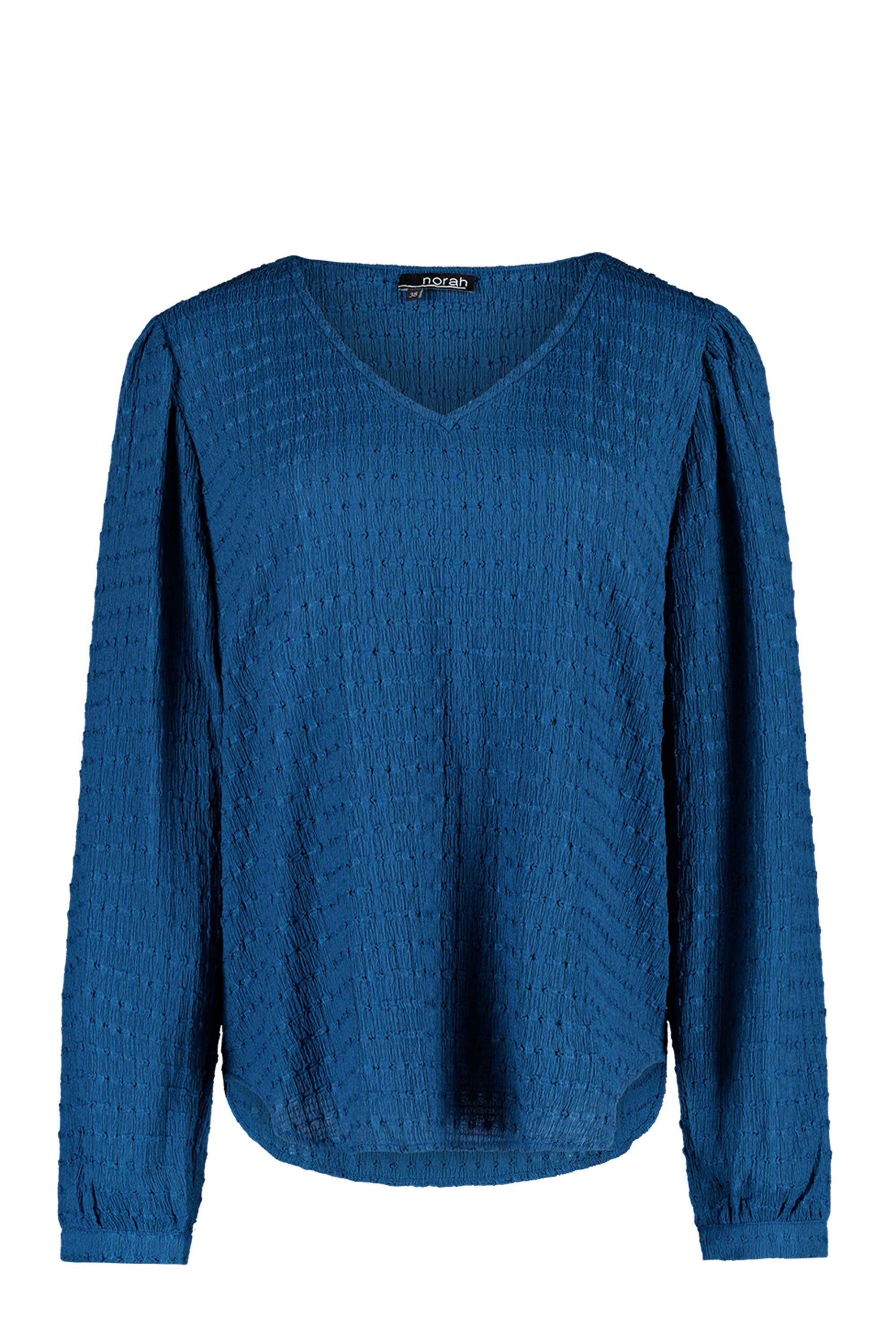 Norah Blauw shirt met structuur petrol blue 217660-495