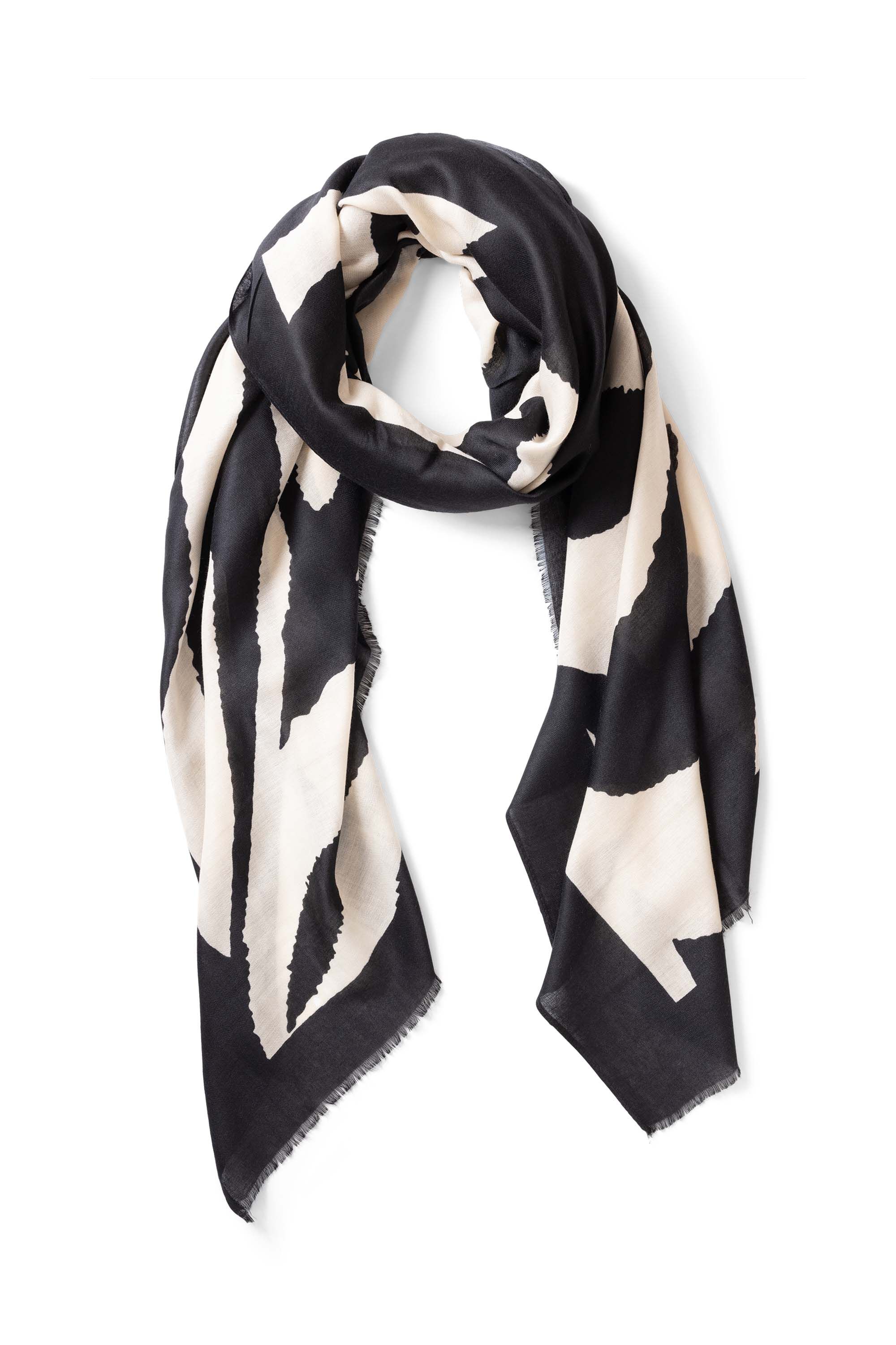 Norah Fijngeweven zwart/witte sjaal met rafelrand black/ecru 217665-041-ONE