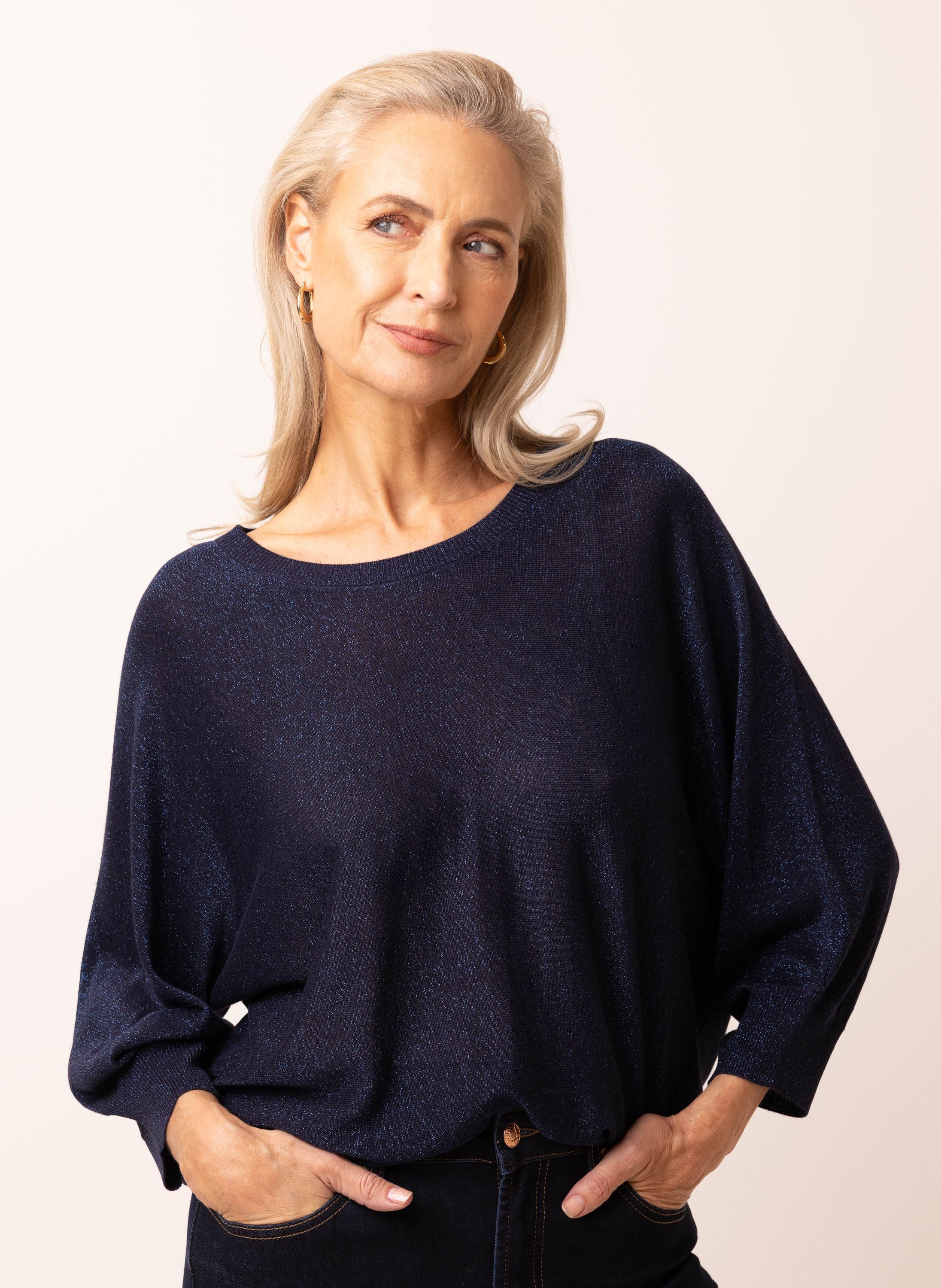 Norah Donkerblauwe trui met glans blue 217673-400-38