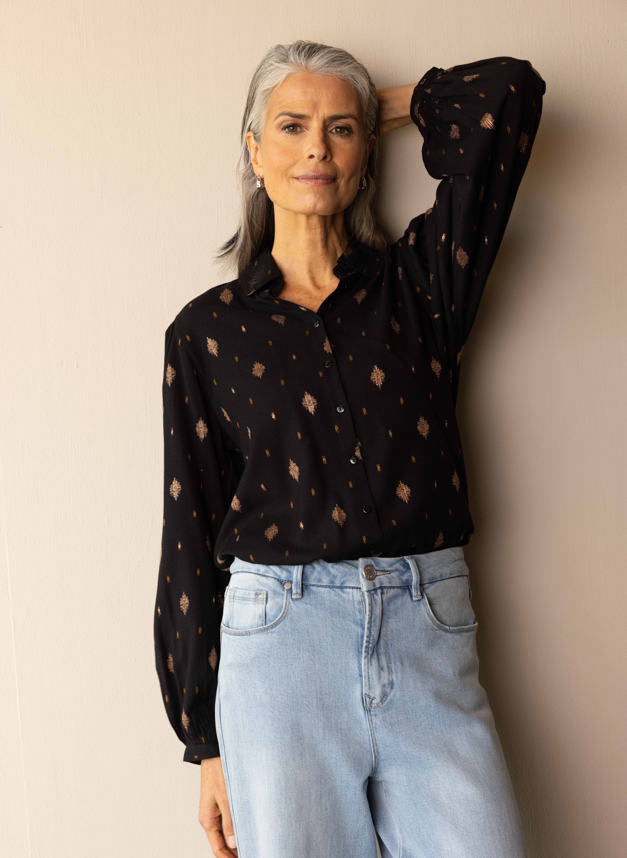 Norah Zwarte blouse met bronskleurige details bronze/black 217675-311-38