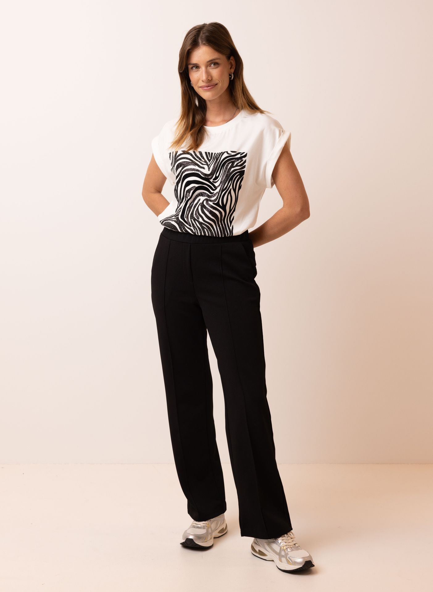 Norah Wit shirt met zebra dessin ecru/black 217678-170-42