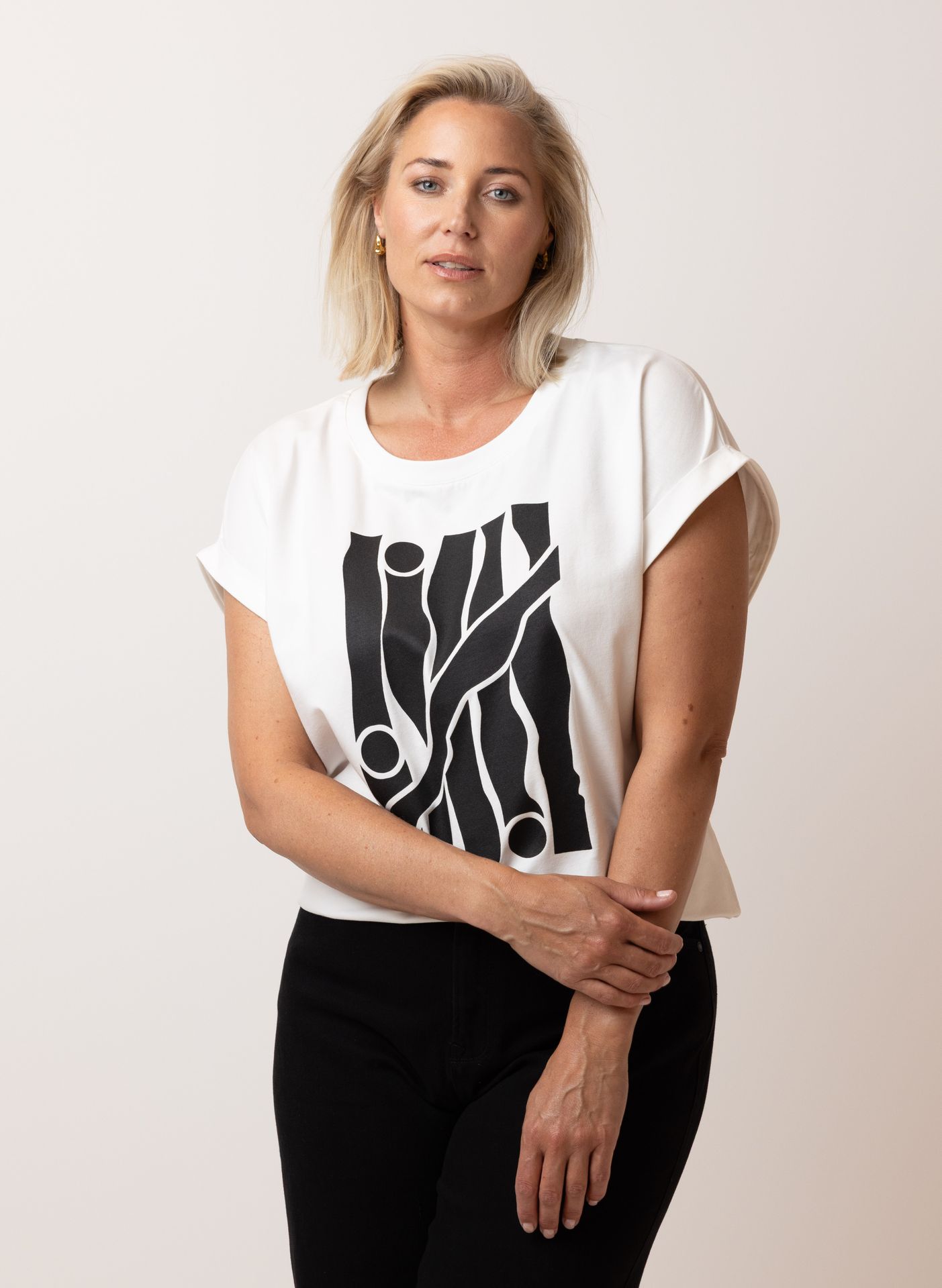 Norah Wit shirt met dessin ecru/black 217679-170-36